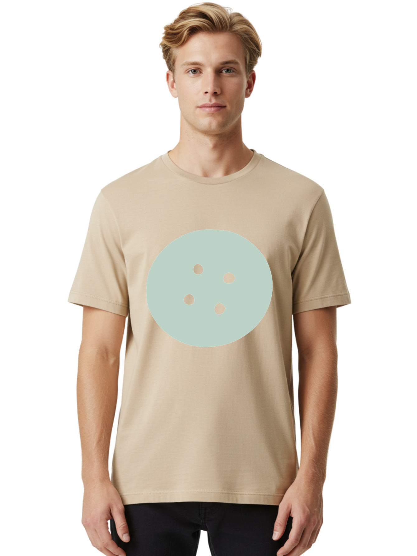 Four-Dots Men'S Graphic Tee, 100% Cotton, Comfortable Casual Summer Wear, Machine Washable, Simple Graphic, Minimalist Design, Four Green Dots, Circular Composition, Geometric Pattern, Modern Art, Abstract Shape Aac036