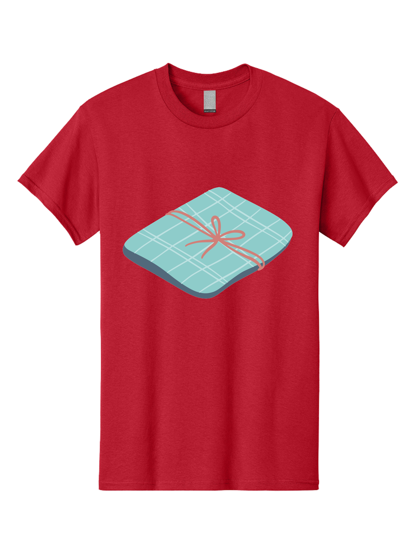 Gift-Box Men'S Graphic Tee, 100% Cotton, Comfortable Casual Summer Wear, Machine Washable, Wrapped Gift, Plaid Pattern, Red Ribbon, Bow, Present, Gift Idea, Celebration, Festive, Occasion, Special Day, Packaging Aac037