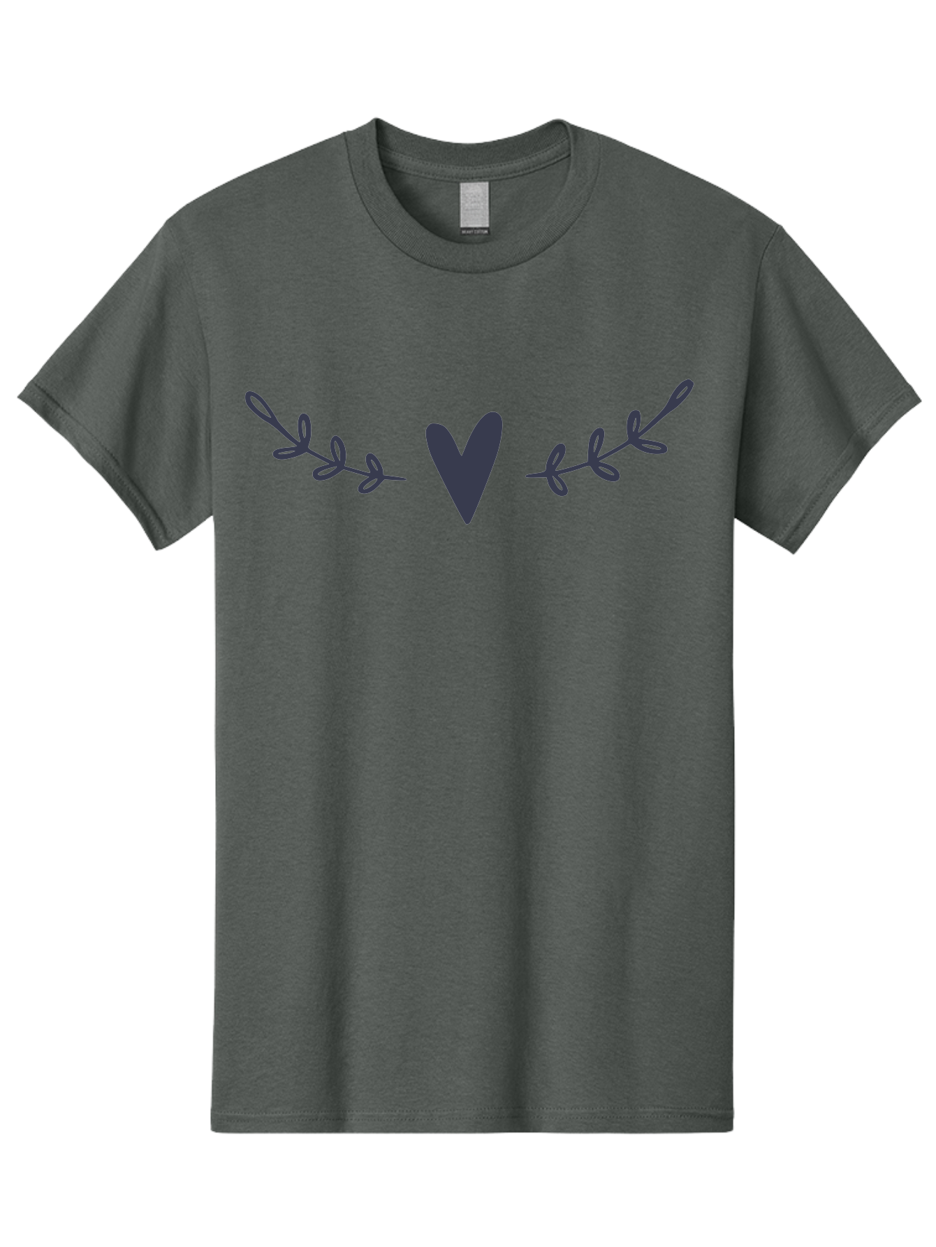 Heart-Laurel Men'S Graphic Tee, 100% Cotton, Comfortable Casual Summer Wear, Machine Washable, Dark Purple Heart, Leafy Branches, Floral Design, Love Symbol, Natural Elements, Simple Graphics, Minimalist Art, Heart Shape Aac047