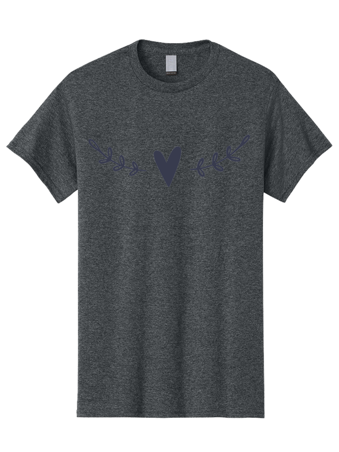 Heart-Laurel Men'S Graphic Tee, 100% Cotton, Comfortable Casual Summer Wear, Machine Washable, Dark Purple Heart, Leafy Branches, Floral Design, Love Symbol, Natural Elements, Simple Graphics, Minimalist Art, Heart Shape Aac047