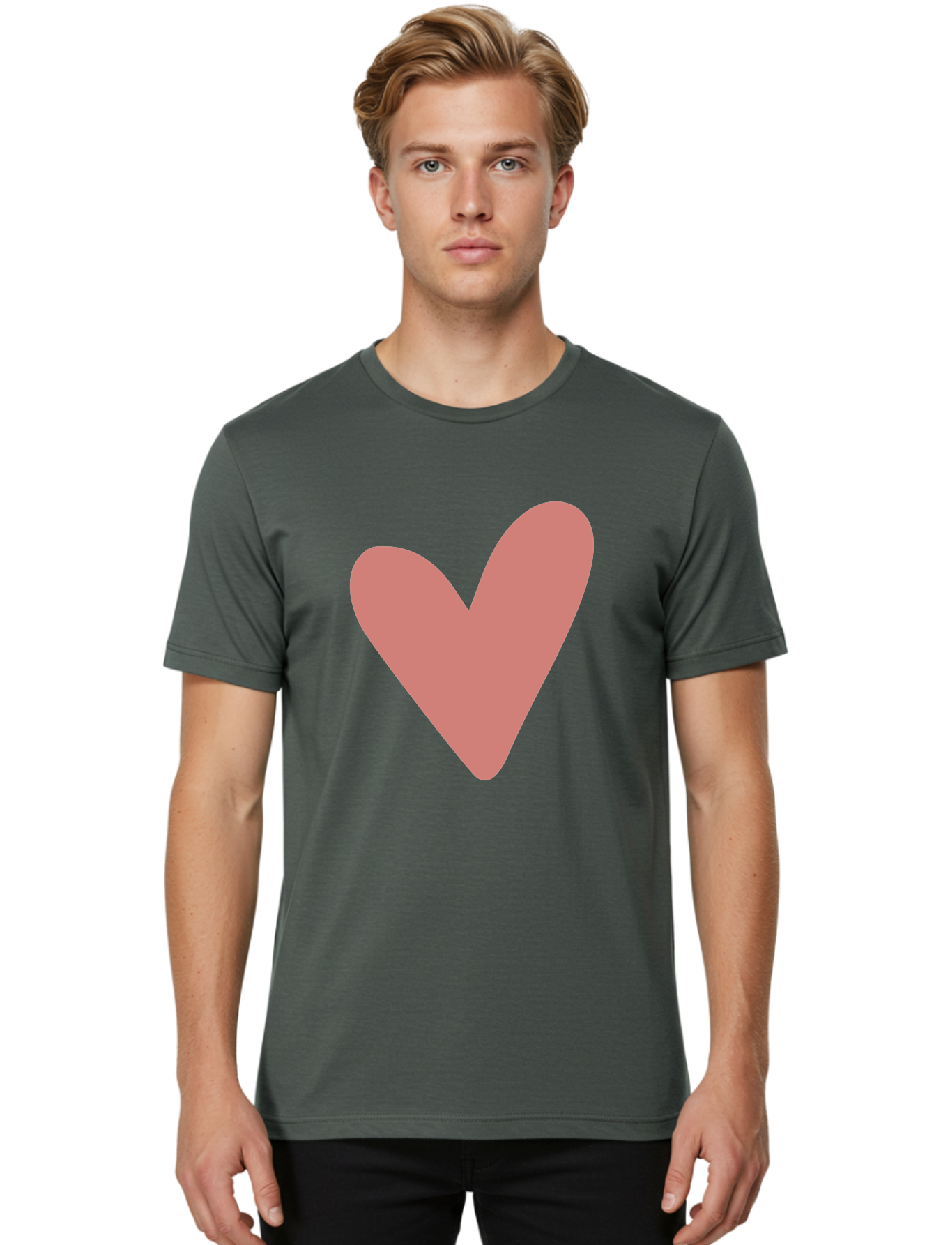 Heart Men'S Graphic Tee, 100% Cotton, Comfortable Casual Summer Wear, Machine Washable, Pink Heart, Love Symbol, Heart Icon, Cute Design, Minimalist Art, Simple Heart, Pink Color, Heart Shape Aac048