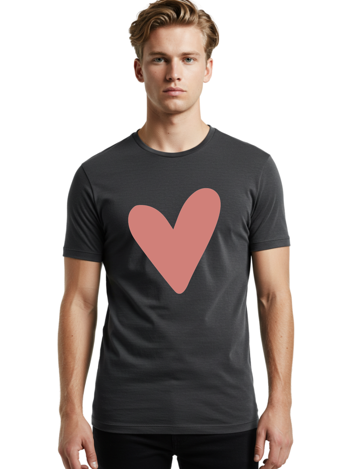Heart Men'S Graphic Tee, 100% Cotton, Comfortable Casual Summer Wear, Machine Washable, Pink Heart, Love Symbol, Heart Icon, Cute Design, Minimalist Art, Simple Heart, Pink Color, Heart Shape Aac048