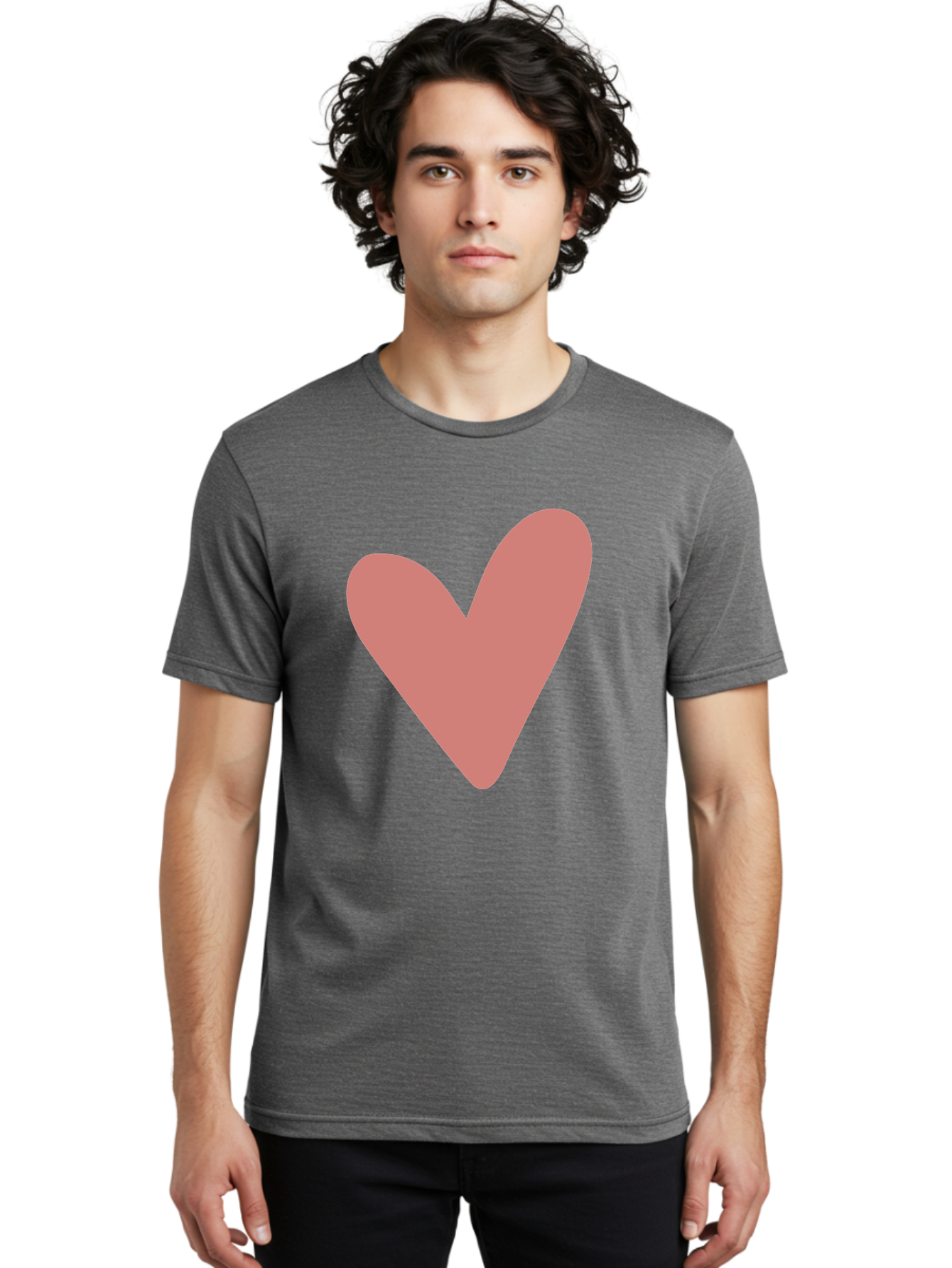 Heart Men'S Graphic Tee, 100% Cotton, Comfortable Casual Summer Wear, Machine Washable, Pink Heart, Love Symbol, Heart Icon, Cute Design, Minimalist Art, Simple Heart, Pink Color, Heart Shape Aac048