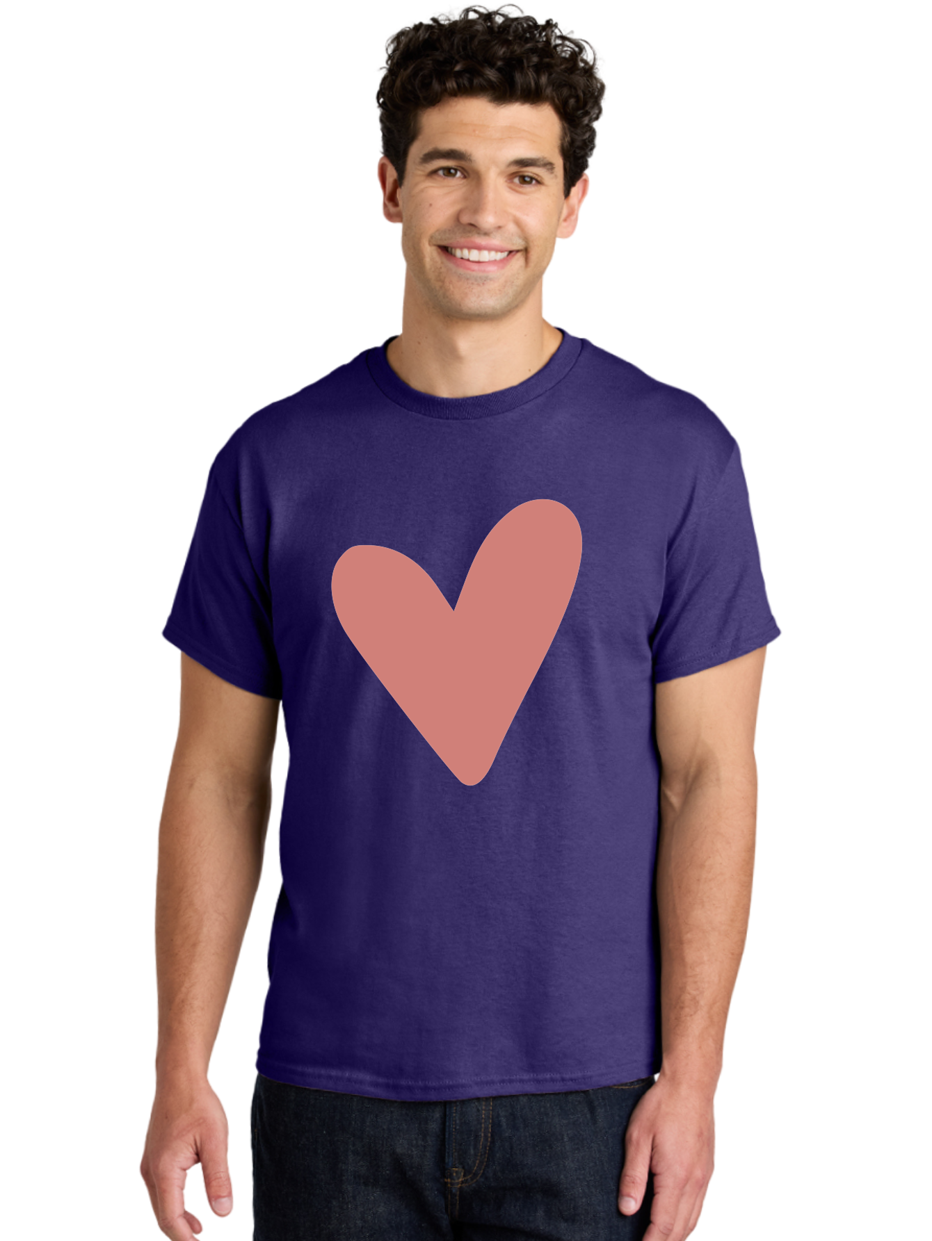 Heart Men'S Graphic Tee, 100% Cotton, Comfortable Casual Summer Wear, Machine Washable, Pink Heart, Love Symbol, Heart Icon, Cute Design, Minimalist Art, Simple Heart, Pink Color, Heart Shape Aac048