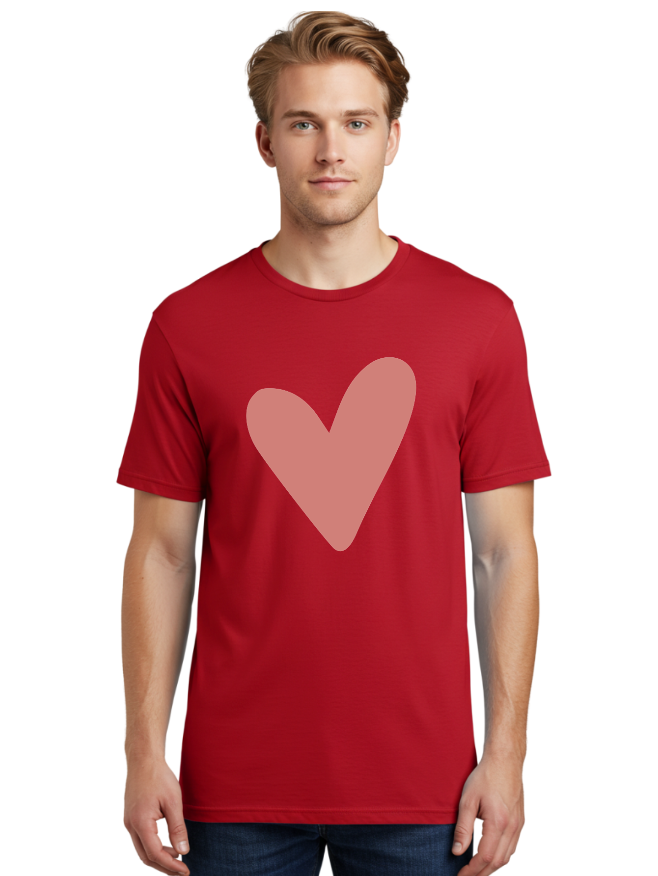 Heart Men'S Graphic Tee, 100% Cotton, Comfortable Casual Summer Wear, Machine Washable, Pink Heart, Love Symbol, Heart Icon, Cute Design, Minimalist Art, Simple Heart, Pink Color, Heart Shape Aac048