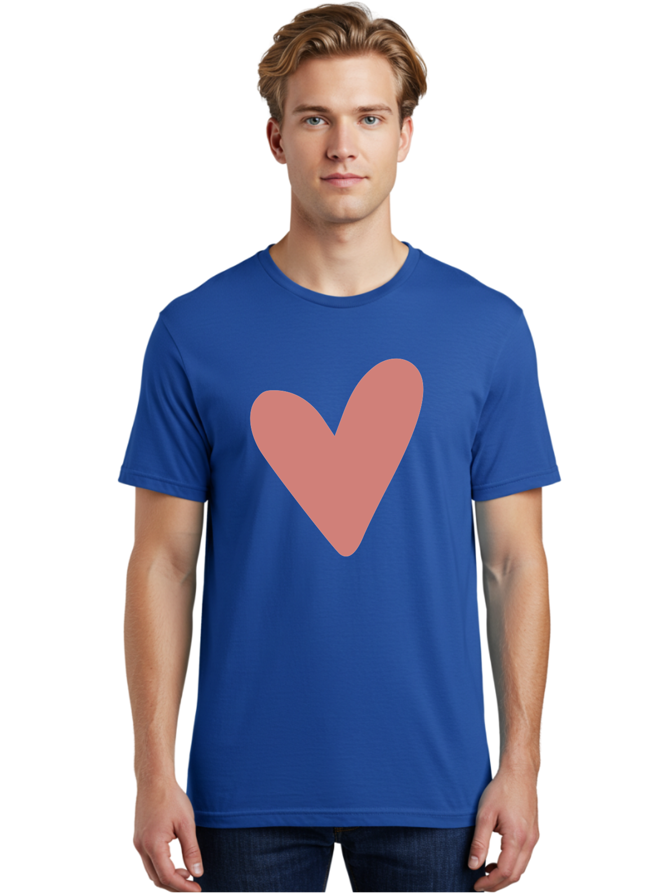 Heart Men'S Graphic Tee, 100% Cotton, Comfortable Casual Summer Wear, Machine Washable, Pink Heart, Love Symbol, Heart Icon, Cute Design, Minimalist Art, Simple Heart, Pink Color, Heart Shape Aac048