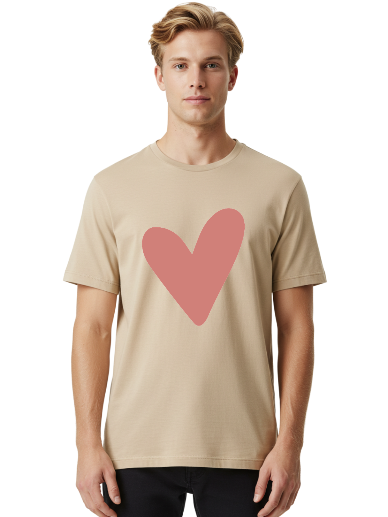 Heart Men'S Graphic Tee, 100% Cotton, Comfortable Casual Summer Wear, Machine Washable, Pink Heart, Love Symbol, Heart Icon, Cute Design, Minimalist Art, Simple Heart, Pink Color, Heart Shape Aac048