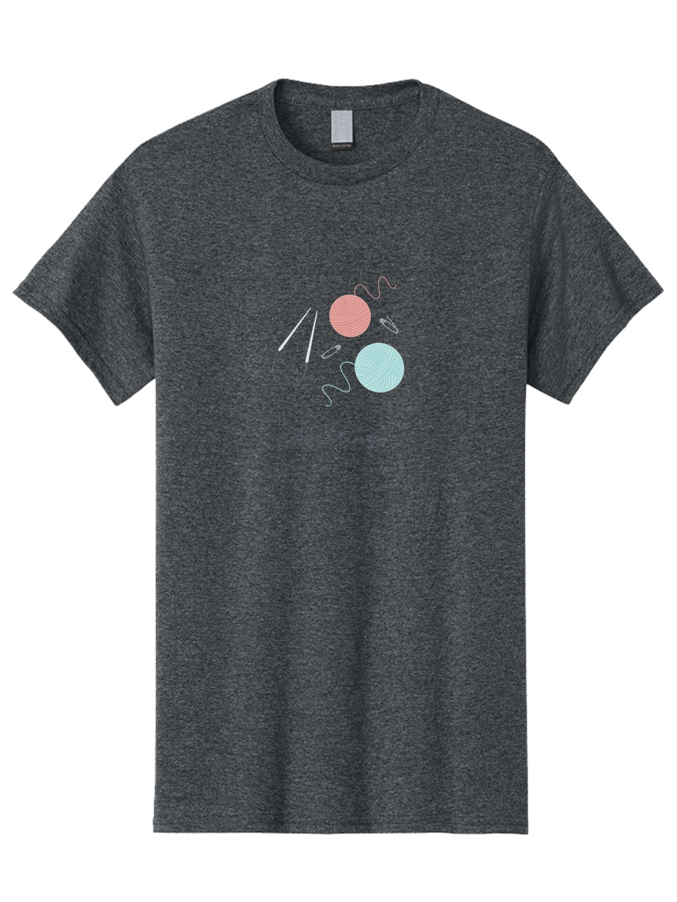 Knitting-1 Men'S Graphic Tee, 100% Cotton, Comfortable Casual Summer Wear, Machine Washable, Knitting Needles, Balls Of Yarn, Pastel Colors, Crafting, Handmade, Knitting Accessories, Hobby, Creative, Yarn Balls, Knitting Tools Aac050