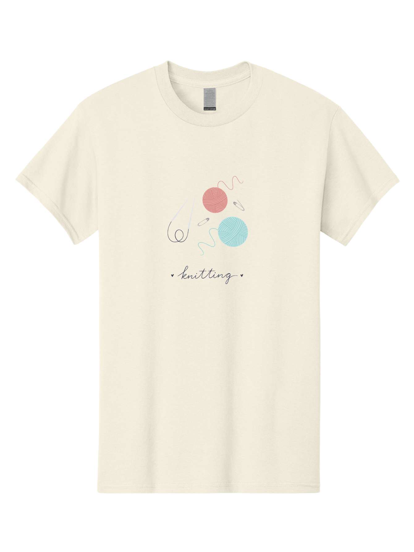 Knitting-1 Men'S Graphic Tee, 100% Cotton, Comfortable Casual Summer Wear, Machine Washable, Knitting Needles, Balls Of Yarn, Pastel Colors, Crafting, Handmade, Knitting Accessories, Hobby, Creative, Yarn Balls, Knitting Tools Aac050