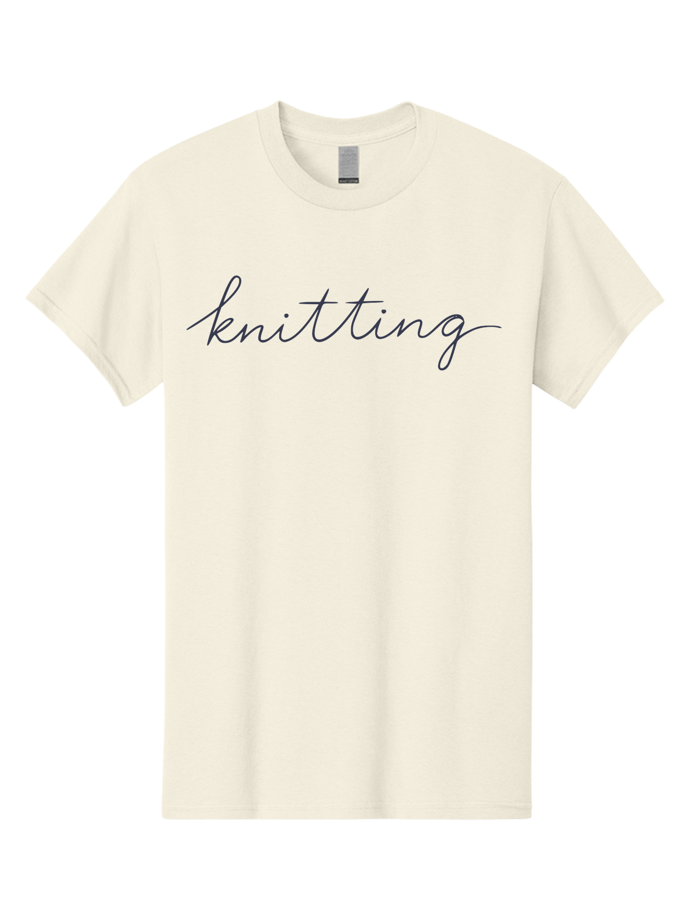 Knitting Men'S Graphic Tee, 100% Cotton, Comfortable Casual Summer Wear, Machine Washable, Knitting Text, Cursive Script, Dark Blue Lettering, Textile Art, Handmade Crafts, Yarn Work, Knitting Hobby Aac052