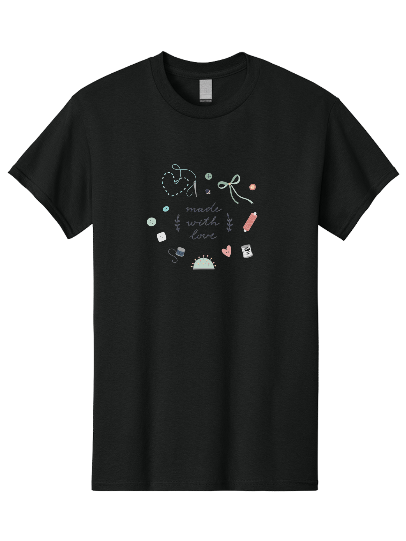 Made-With-Love-2 Men'S Graphic Tee, 100% Cotton, Comfortable Casual Summer Wear, Machine Washable, Sewing, Crafting, Handmade, Needlework, Sewing Accessories, Thread, Buttons, Bobbins, Scissors, Heart, Diy, Handcrafted, Embroidery, Aac055
