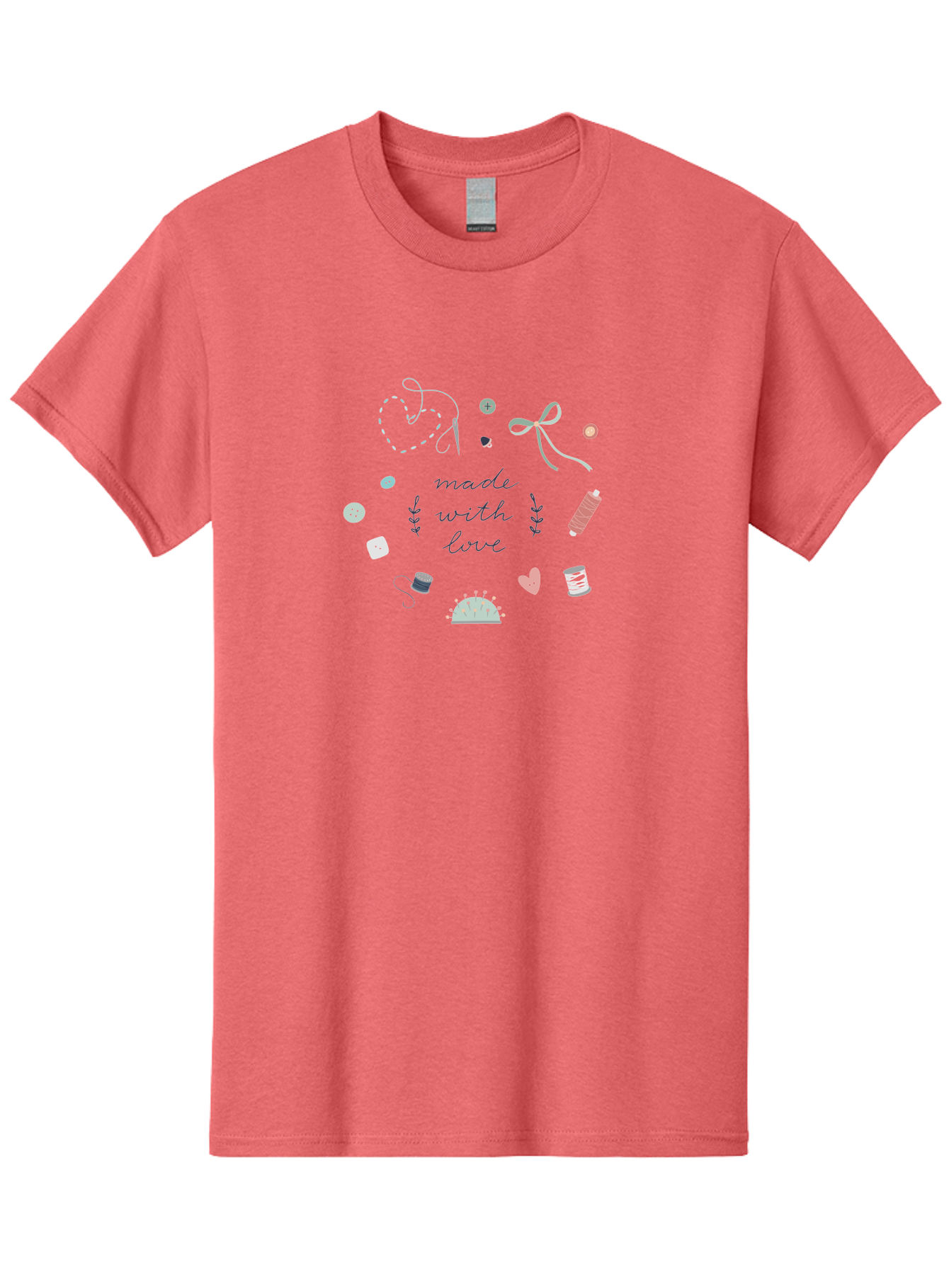 Made-With-Love-2 Men'S Graphic Tee, 100% Cotton, Comfortable Casual Summer Wear, Machine Washable, Sewing, Crafting, Handmade, Needlework, Sewing Accessories, Thread, Buttons, Bobbins, Scissors, Heart, Diy, Handcrafted, Embroidery, Aac055