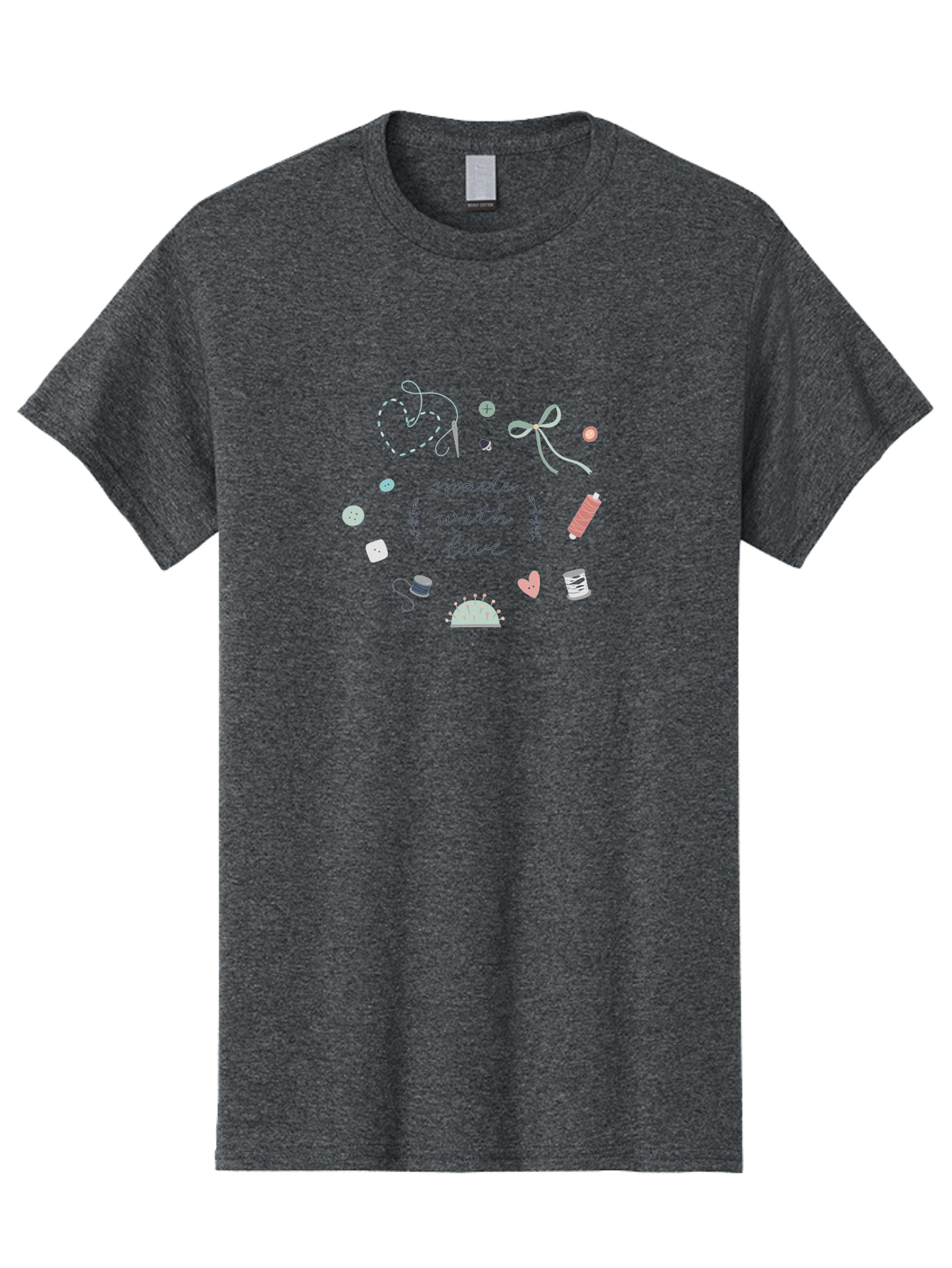 Made-With-Love-2 Men'S Graphic Tee, 100% Cotton, Comfortable Casual Summer Wear, Machine Washable, Sewing, Crafting, Handmade, Needlework, Sewing Accessories, Thread, Buttons, Bobbins, Scissors, Heart, Diy, Handcrafted, Embroidery, Aac055