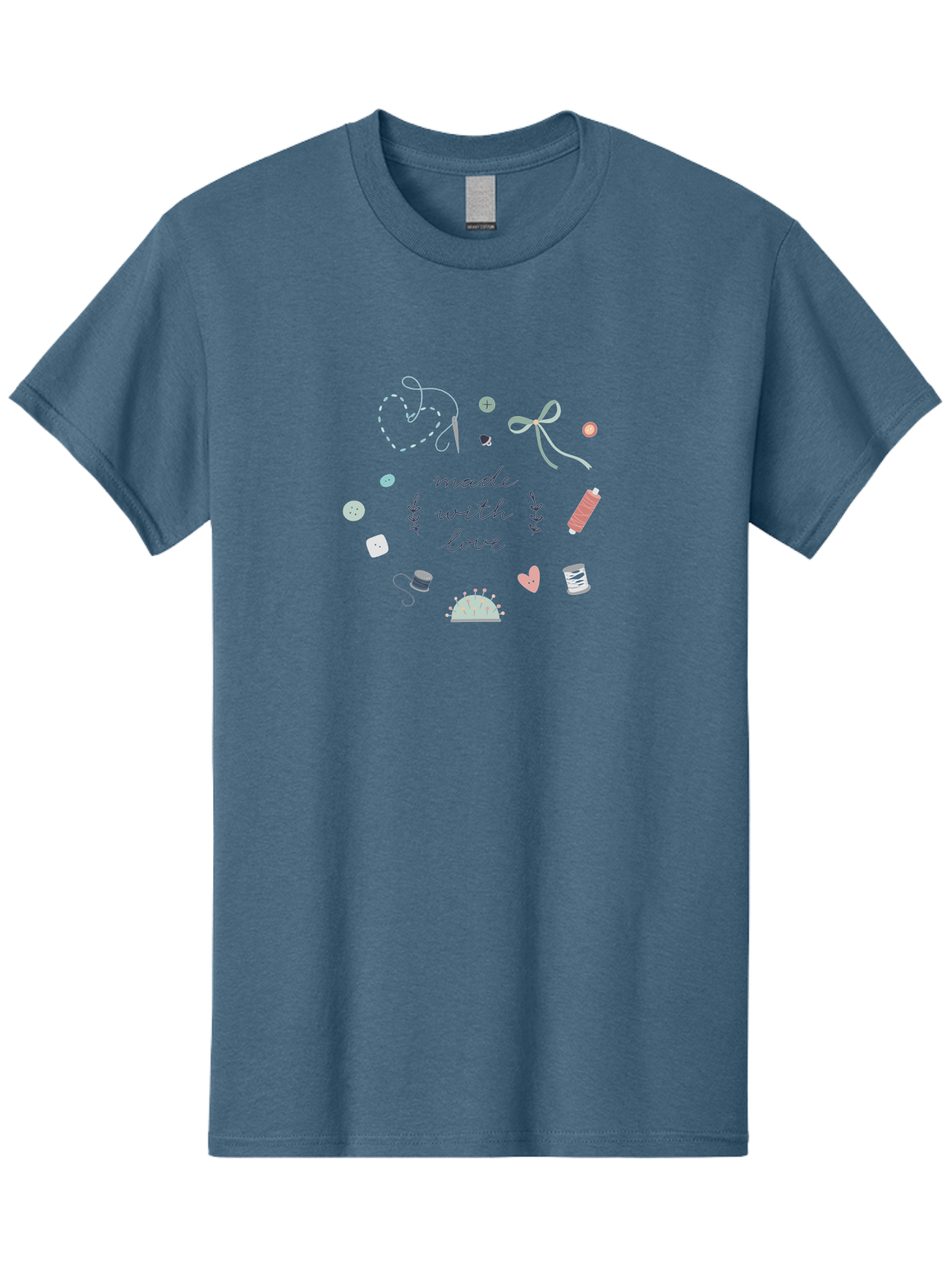Made-With-Love-2 Men'S Graphic Tee, 100% Cotton, Comfortable Casual Summer Wear, Machine Washable, Sewing, Crafting, Handmade, Needlework, Sewing Accessories, Thread, Buttons, Bobbins, Scissors, Heart, Diy, Handcrafted, Embroidery, Aac055