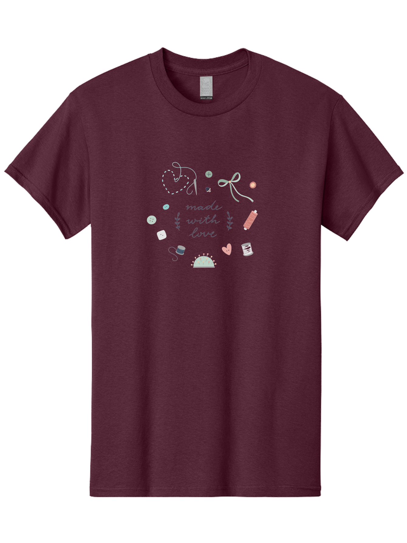 Made-With-Love-2 Men'S Graphic Tee, 100% Cotton, Comfortable Casual Summer Wear, Machine Washable, Sewing, Crafting, Handmade, Needlework, Sewing Accessories, Thread, Buttons, Bobbins, Scissors, Heart, Diy, Handcrafted, Embroidery, Aac055