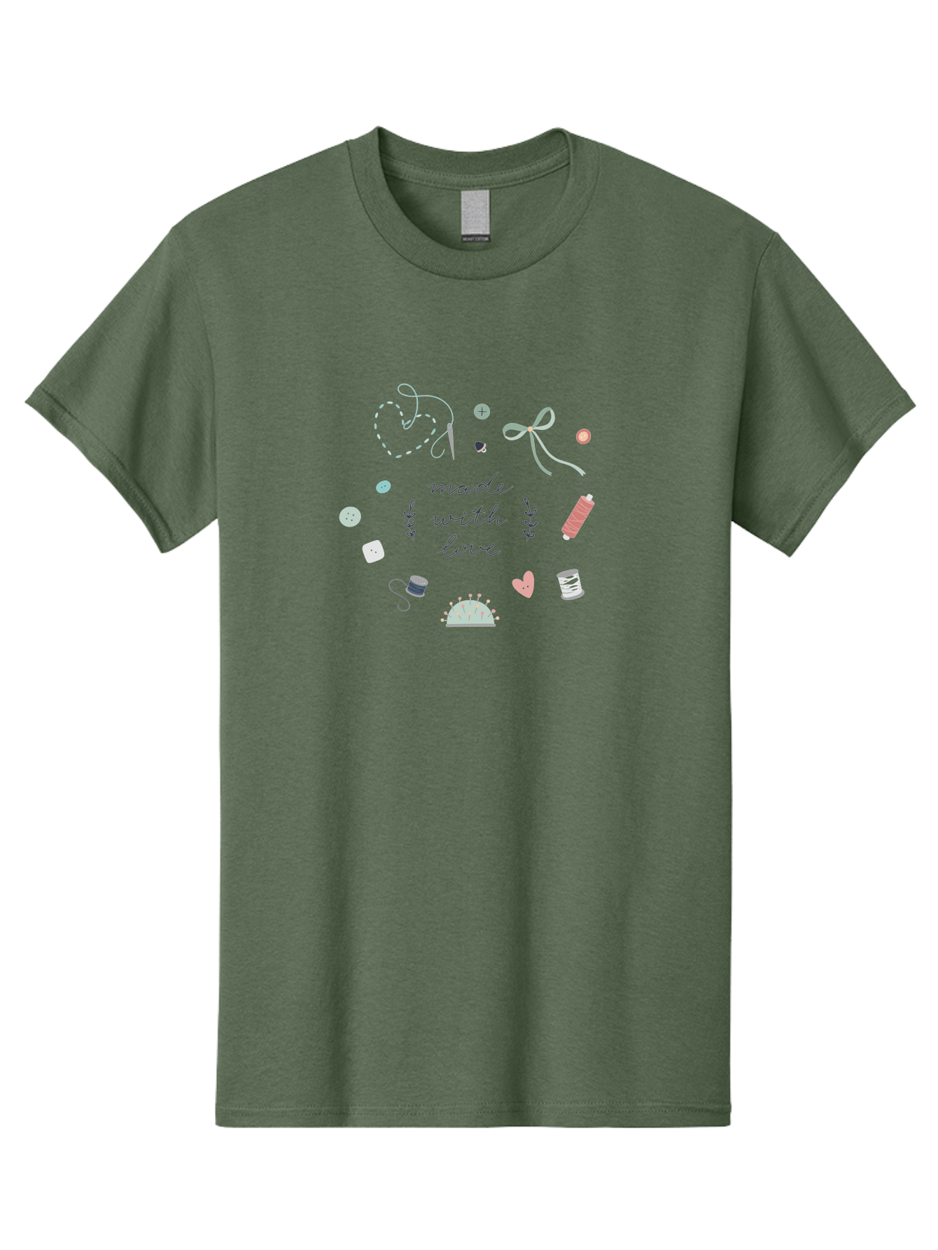 Made-With-Love-2 Men'S Graphic Tee, 100% Cotton, Comfortable Casual Summer Wear, Machine Washable, Sewing, Crafting, Handmade, Needlework, Sewing Accessories, Thread, Buttons, Bobbins, Scissors, Heart, Diy, Handcrafted, Embroidery, Aac055