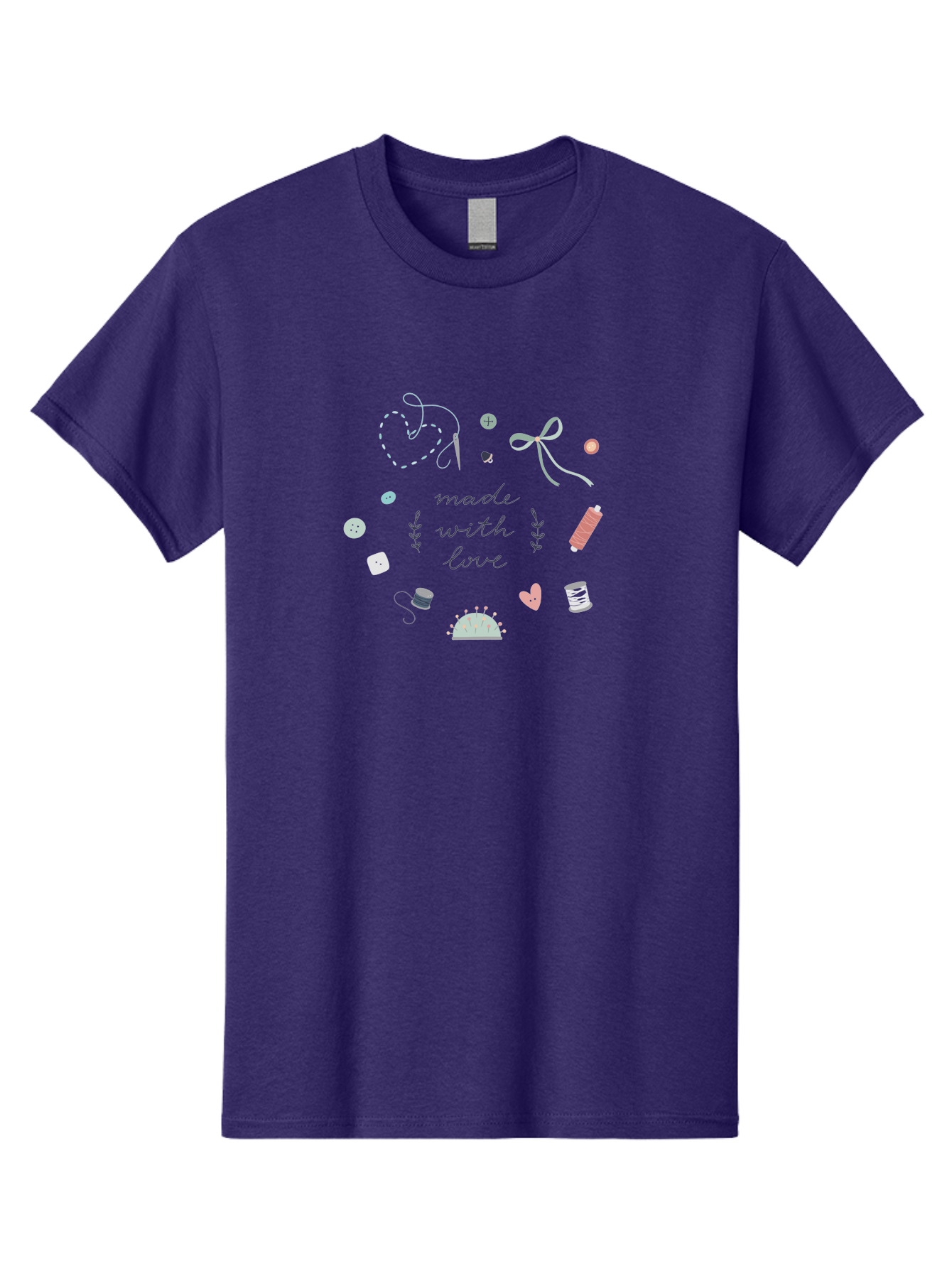 Made-With-Love-2 Men'S Graphic Tee, 100% Cotton, Comfortable Casual Summer Wear, Machine Washable, Sewing, Crafting, Handmade, Needlework, Sewing Accessories, Thread, Buttons, Bobbins, Scissors, Heart, Diy, Handcrafted, Embroidery, Aac055
