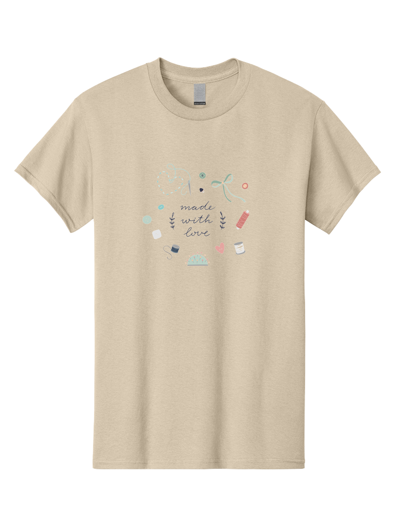 Made-With-Love-2 Men'S Graphic Tee, 100% Cotton, Comfortable Casual Summer Wear, Machine Washable, Sewing, Crafting, Handmade, Needlework, Sewing Accessories, Thread, Buttons, Bobbins, Scissors, Heart, Diy, Handcrafted, Embroidery, Aac055
