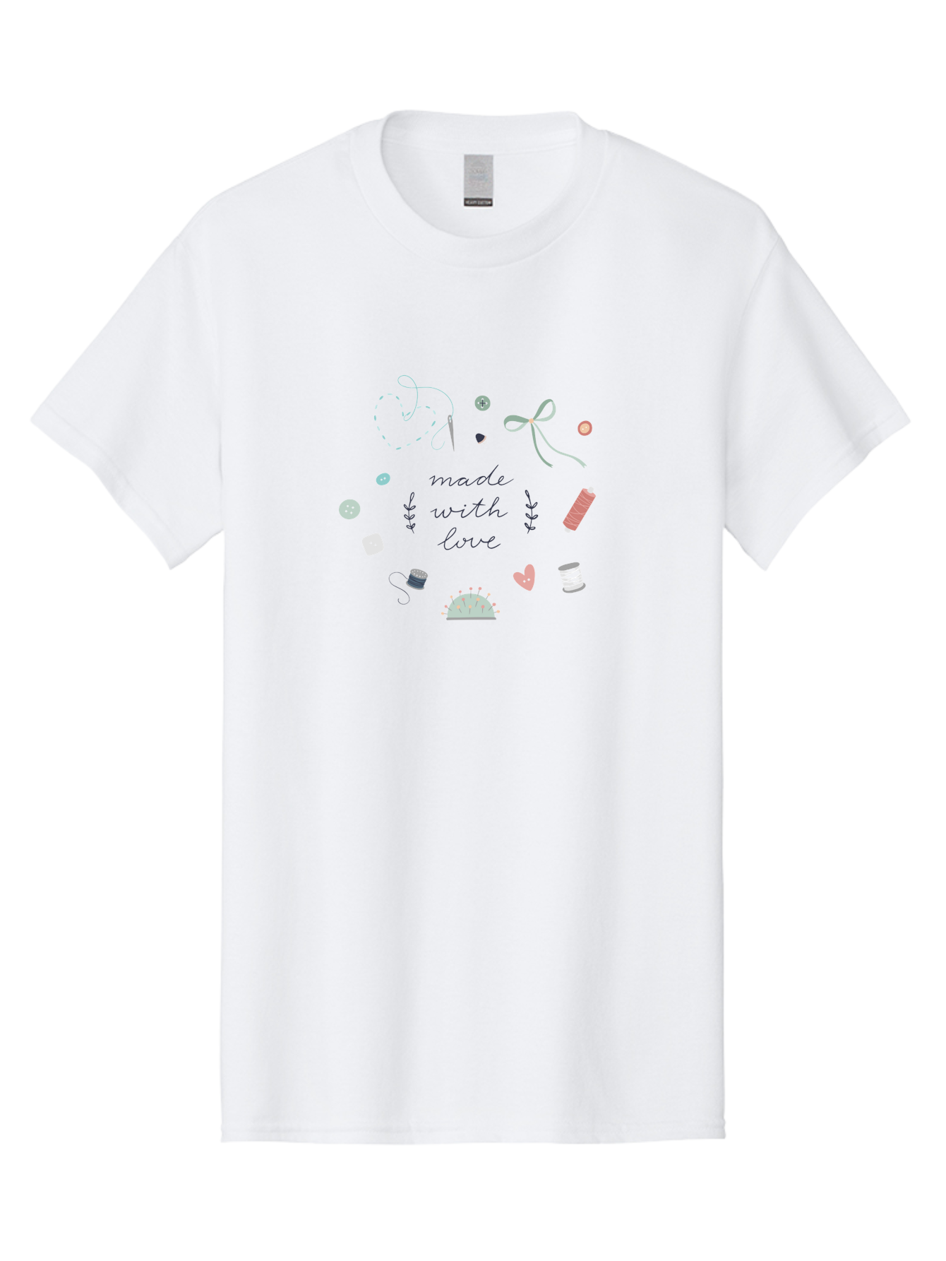 Made-With-Love-2 Men'S Graphic Tee, 100% Cotton, Comfortable Casual Summer Wear, Machine Washable, Sewing, Crafting, Handmade, Needlework, Sewing Accessories, Thread, Buttons, Bobbins, Scissors, Heart, Diy, Handcrafted, Embroidery, Aac055