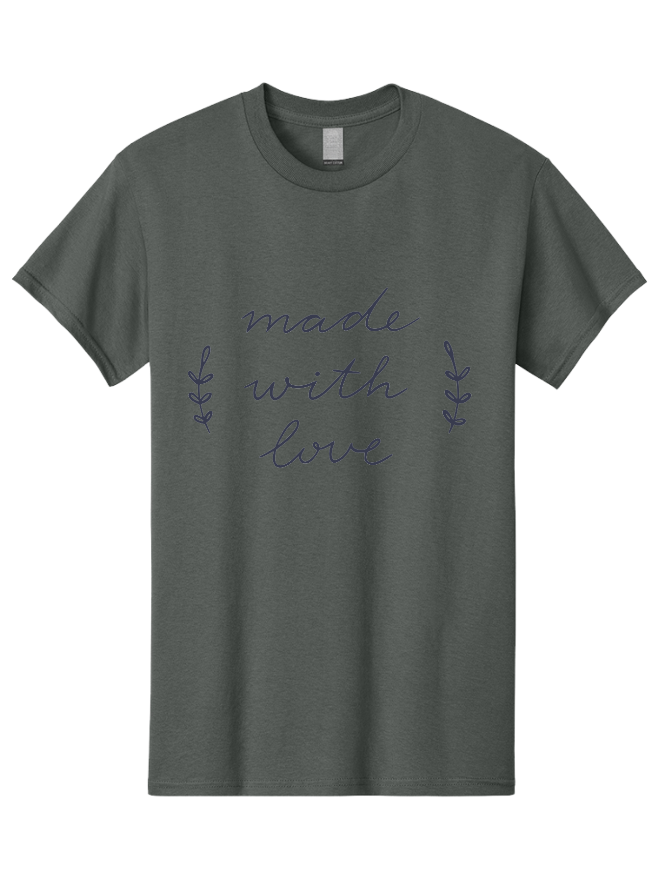 Made-With-Love Men'S Graphic Tee, 100% Cotton, Comfortable Casual Summer Wear, Machine Washable, Handwritten Typography, Love Message, Decorative Elements, Floral Motifs, Heartwarming Quote, Craftsmanship, Handmade Label Aac056