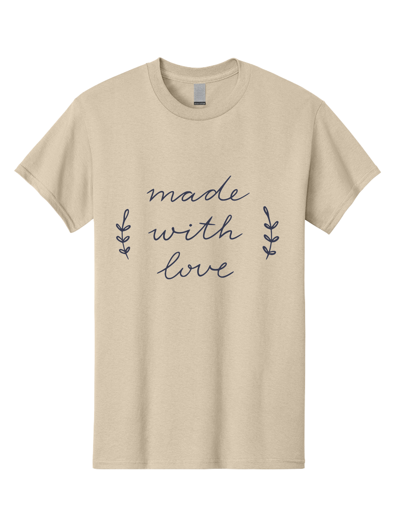 Made-With-Love Men'S Graphic Tee, 100% Cotton, Comfortable Casual Summer Wear, Machine Washable, Handwritten Typography, Love Message, Decorative Elements, Floral Motifs, Heartwarming Quote, Craftsmanship, Handmade Label Aac056