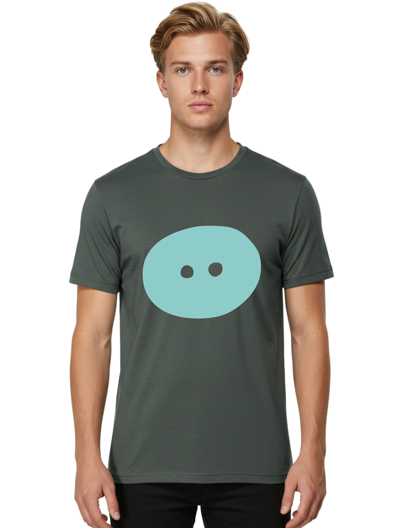 Oval-Shape Men'S Graphic Tee, 100% Cotton, Comfortable Casual Summer Wear, Machine Washable, Simple Face, Minimalist Design, Cartoon Character, Oval Shape, Two Eyes, Cute Expression, Digital Art, Modern Illustration Aac064