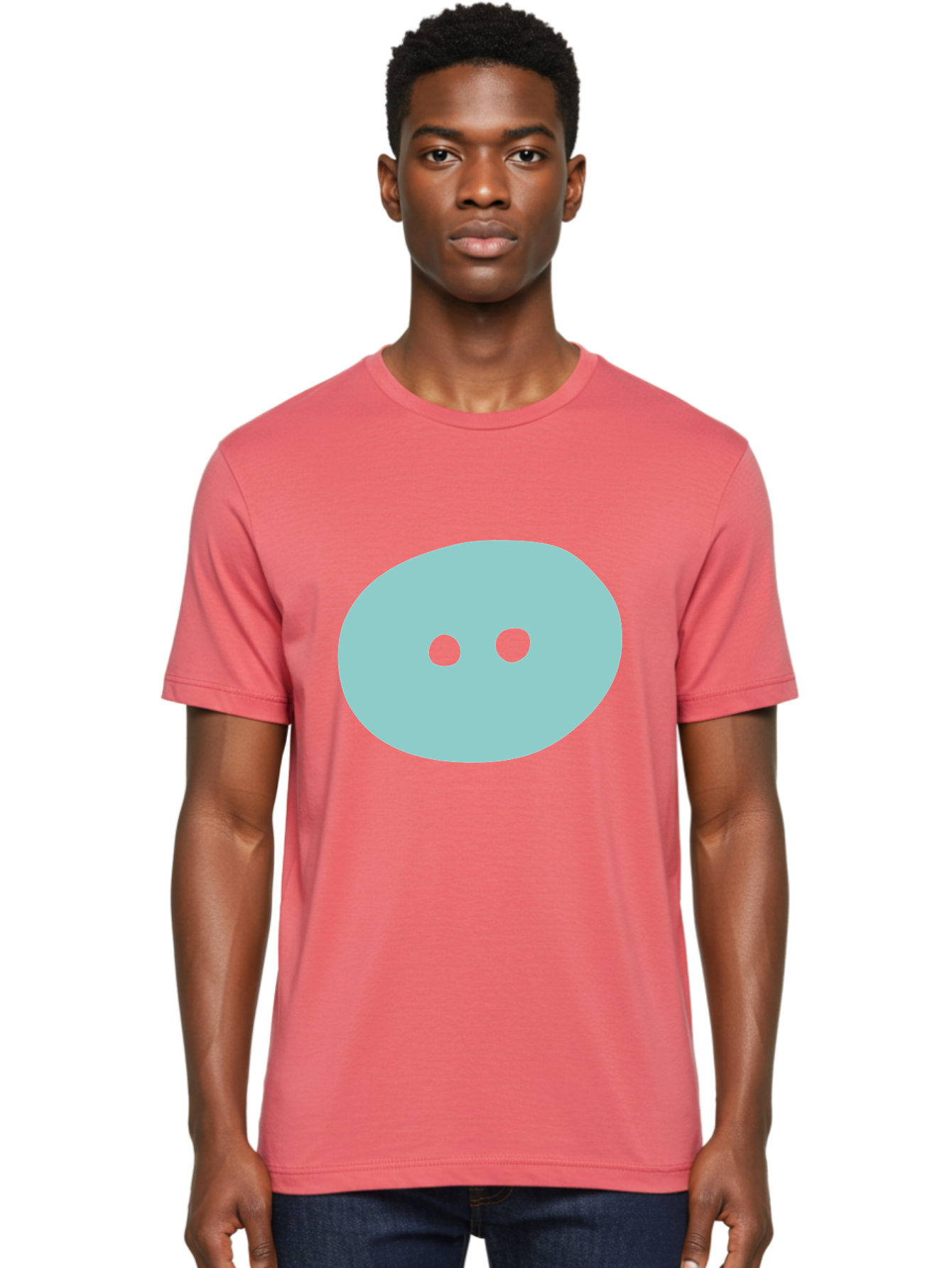 Oval-Shape Men'S Graphic Tee, 100% Cotton, Comfortable Casual Summer Wear, Machine Washable, Simple Face, Minimalist Design, Cartoon Character, Oval Shape, Two Eyes, Cute Expression, Digital Art, Modern Illustration Aac064