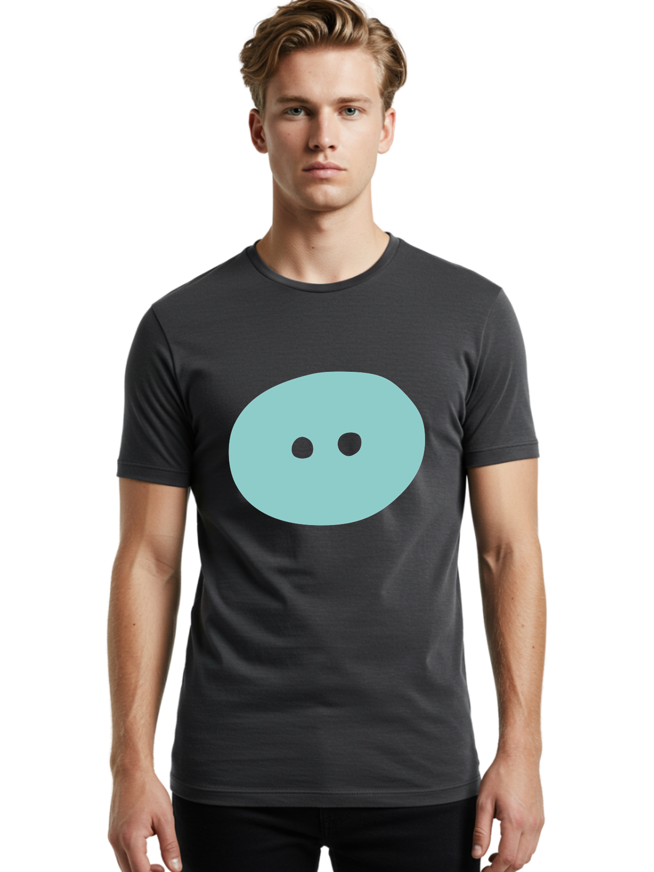 Oval-Shape Men'S Graphic Tee, 100% Cotton, Comfortable Casual Summer Wear, Machine Washable, Simple Face, Minimalist Design, Cartoon Character, Oval Shape, Two Eyes, Cute Expression, Digital Art, Modern Illustration Aac064