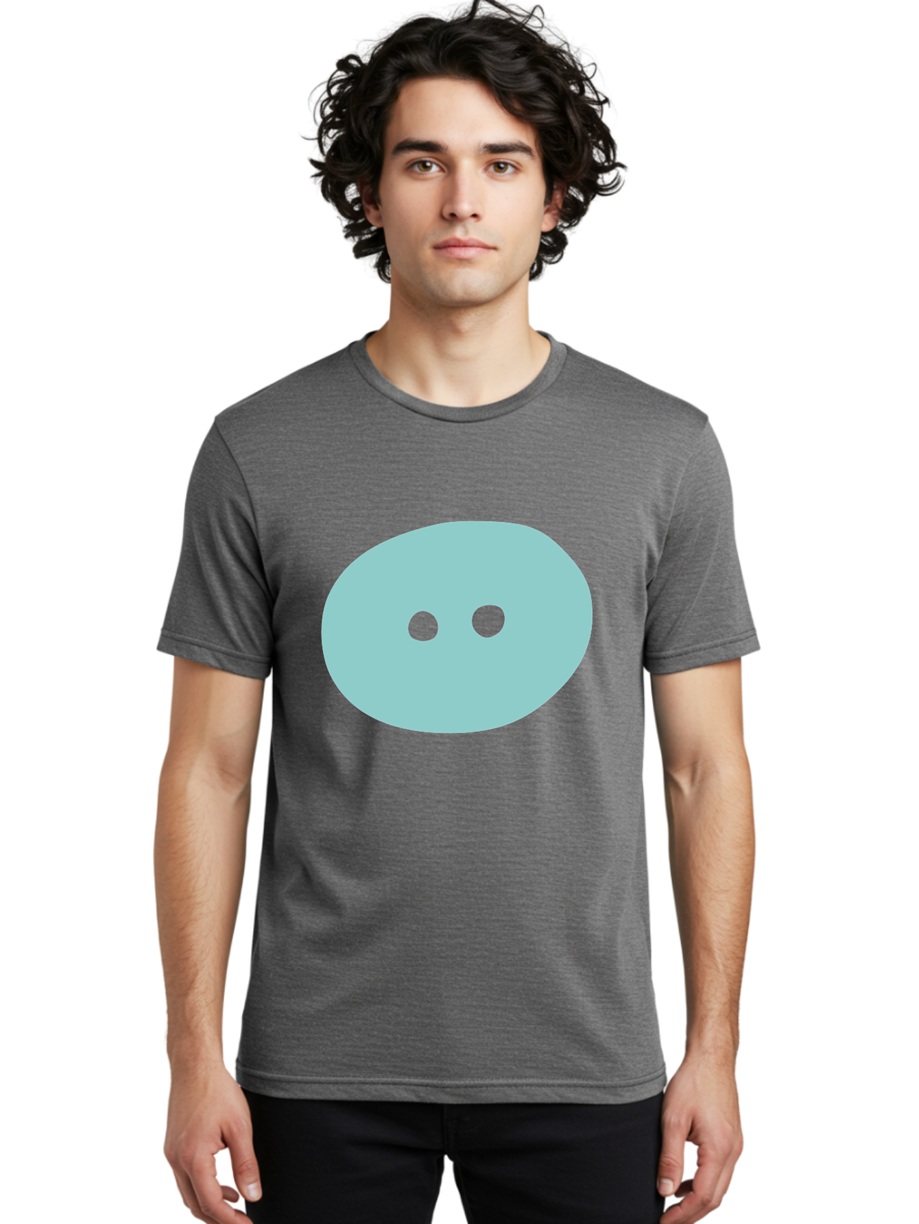 Oval-Shape Men'S Graphic Tee, 100% Cotton, Comfortable Casual Summer Wear, Machine Washable, Simple Face, Minimalist Design, Cartoon Character, Oval Shape, Two Eyes, Cute Expression, Digital Art, Modern Illustration Aac064