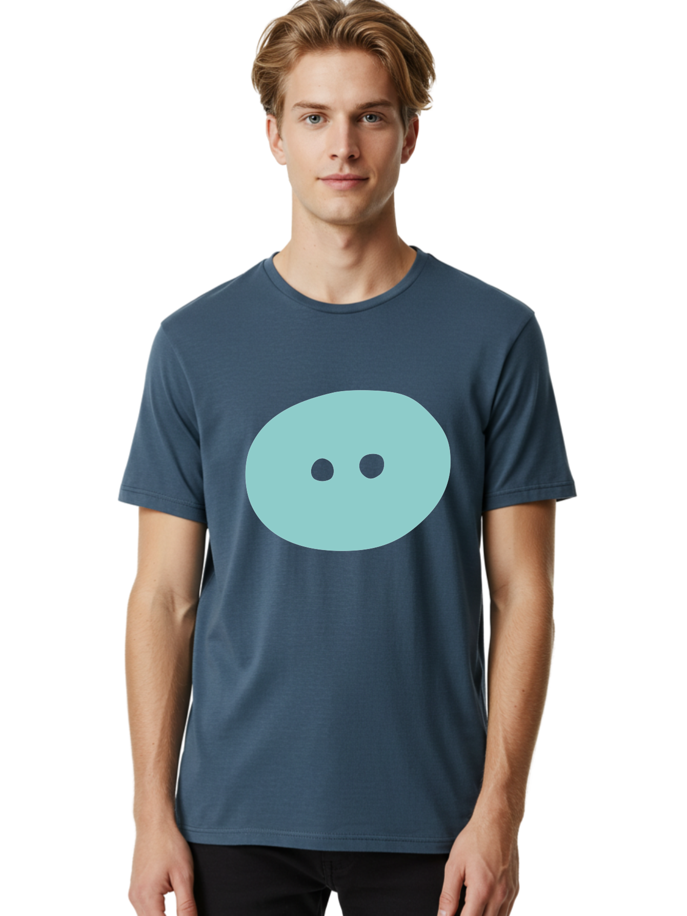 Oval-Shape Men'S Graphic Tee, 100% Cotton, Comfortable Casual Summer Wear, Machine Washable, Simple Face, Minimalist Design, Cartoon Character, Oval Shape, Two Eyes, Cute Expression, Digital Art, Modern Illustration Aac064
