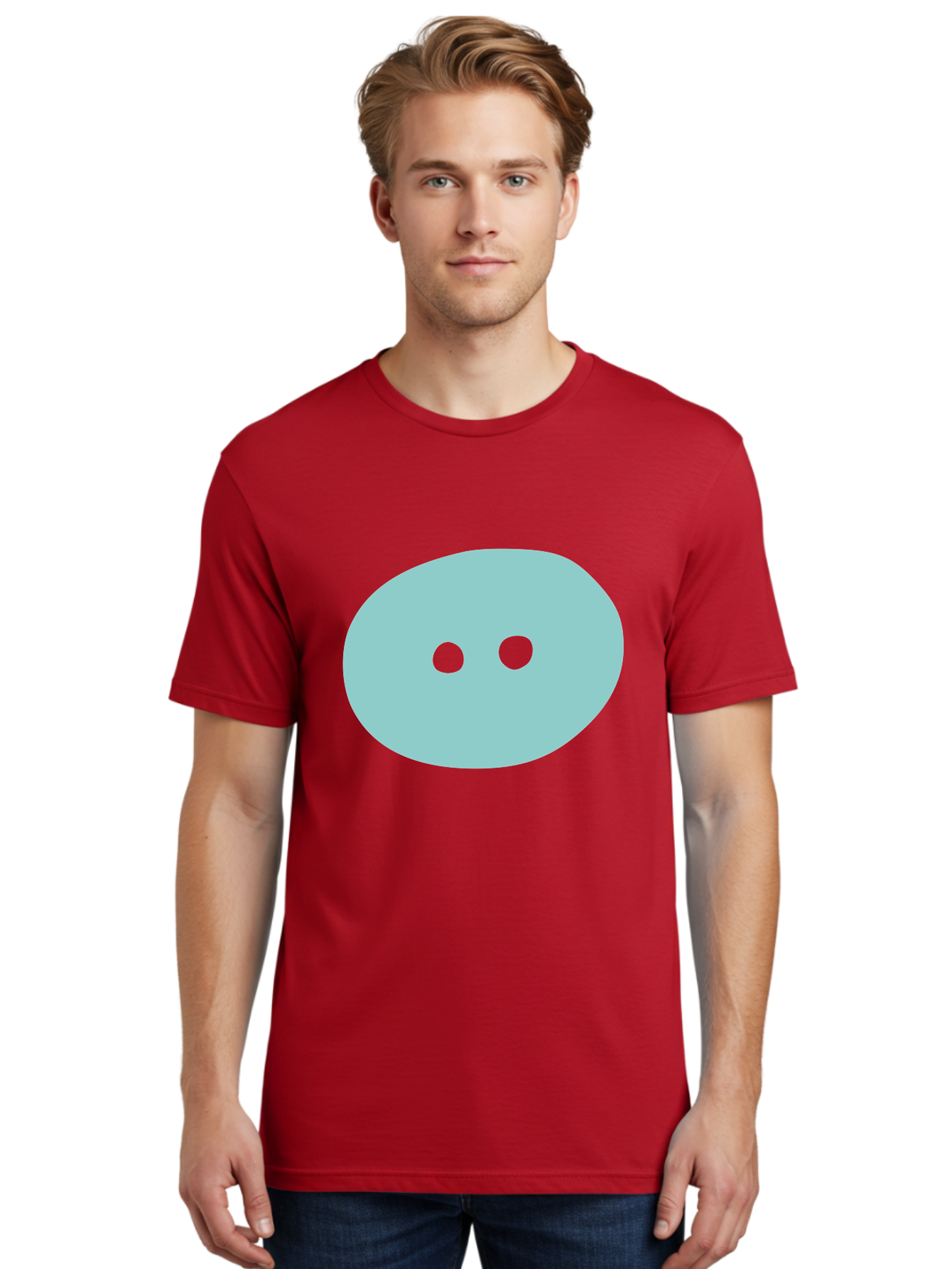 Oval-Shape Men'S Graphic Tee, 100% Cotton, Comfortable Casual Summer Wear, Machine Washable, Simple Face, Minimalist Design, Cartoon Character, Oval Shape, Two Eyes, Cute Expression, Digital Art, Modern Illustration Aac064