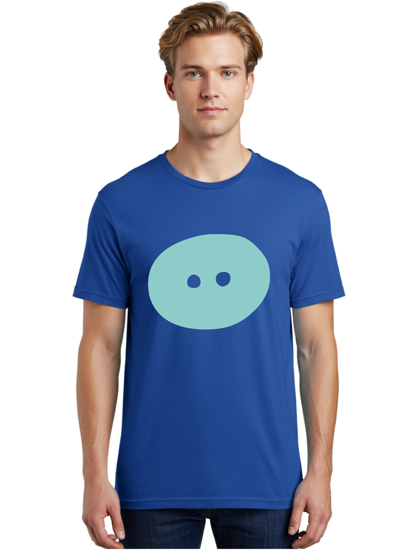Oval-Shape Men'S Graphic Tee, 100% Cotton, Comfortable Casual Summer Wear, Machine Washable, Simple Face, Minimalist Design, Cartoon Character, Oval Shape, Two Eyes, Cute Expression, Digital Art, Modern Illustration Aac064