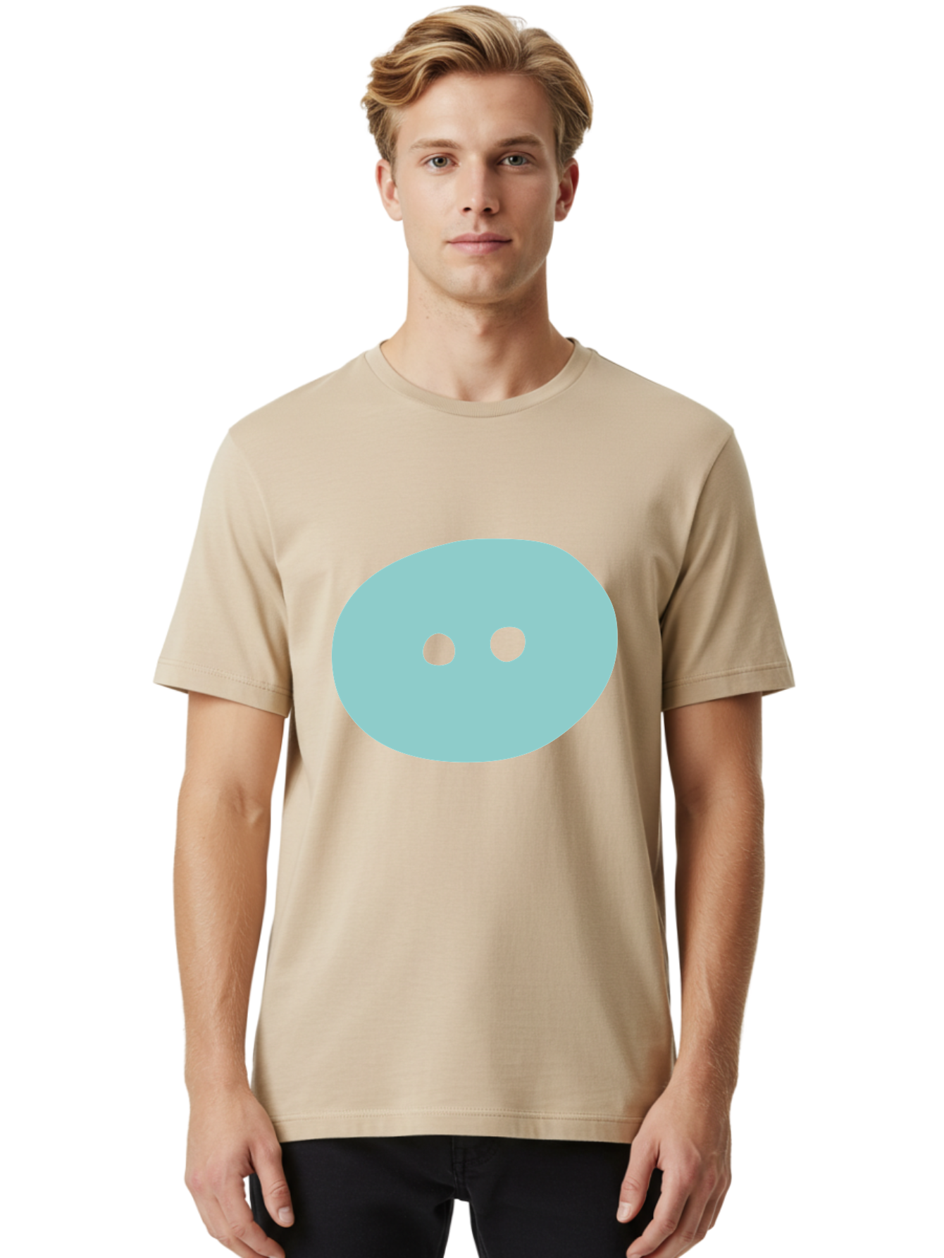 Oval-Shape Men'S Graphic Tee, 100% Cotton, Comfortable Casual Summer Wear, Machine Washable, Simple Face, Minimalist Design, Cartoon Character, Oval Shape, Two Eyes, Cute Expression, Digital Art, Modern Illustration Aac064