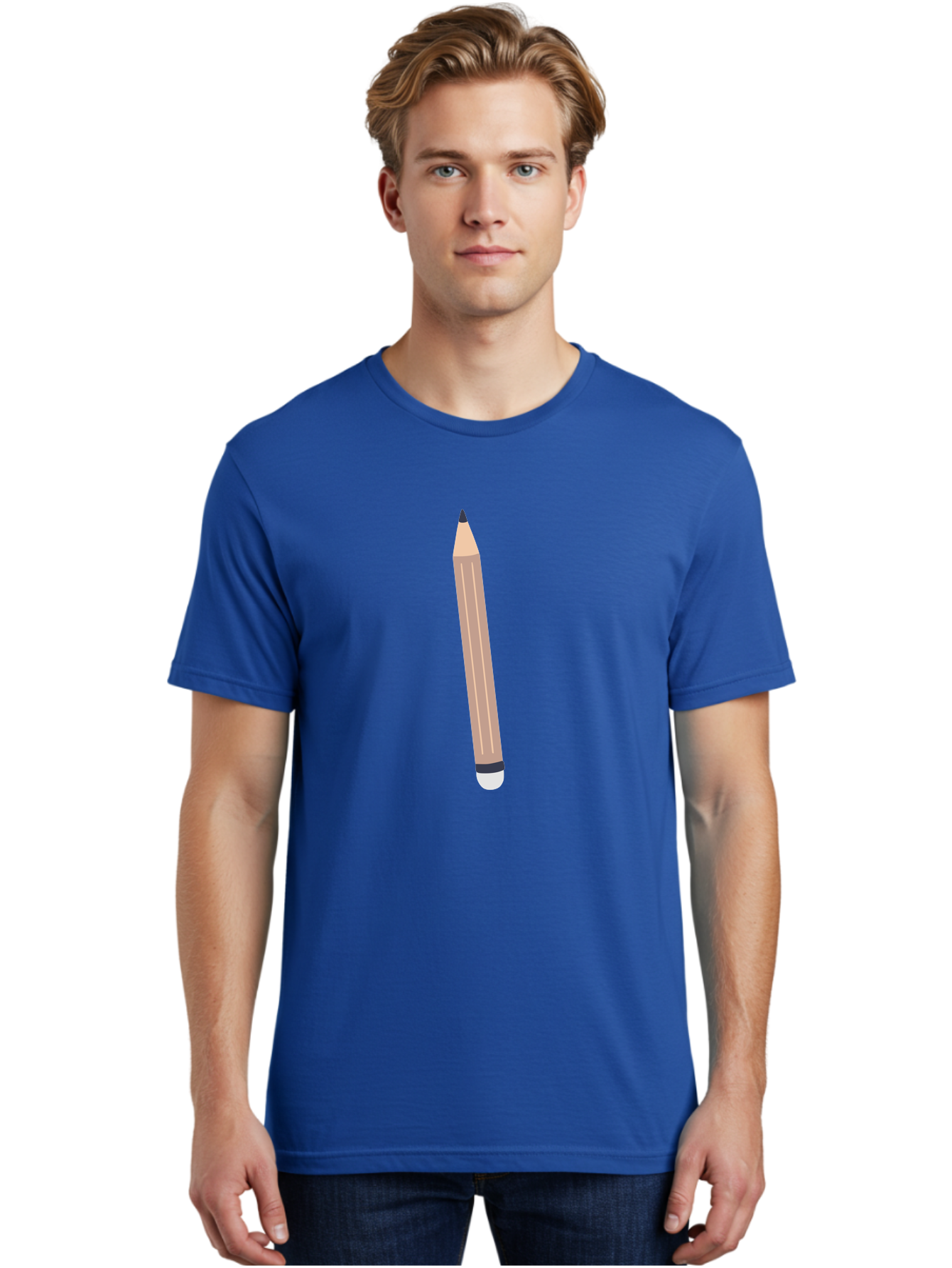 Pencil Men'S Graphic Tee, 100% Cotton, Comfortable Casual Summer Wear, Machine Washable, Wooden Pencil, Sharp Tip, Black Ferrule, White Eraser, Stationery Item, Writing Tool, Drawing Instrument, Office Supply Aac067
