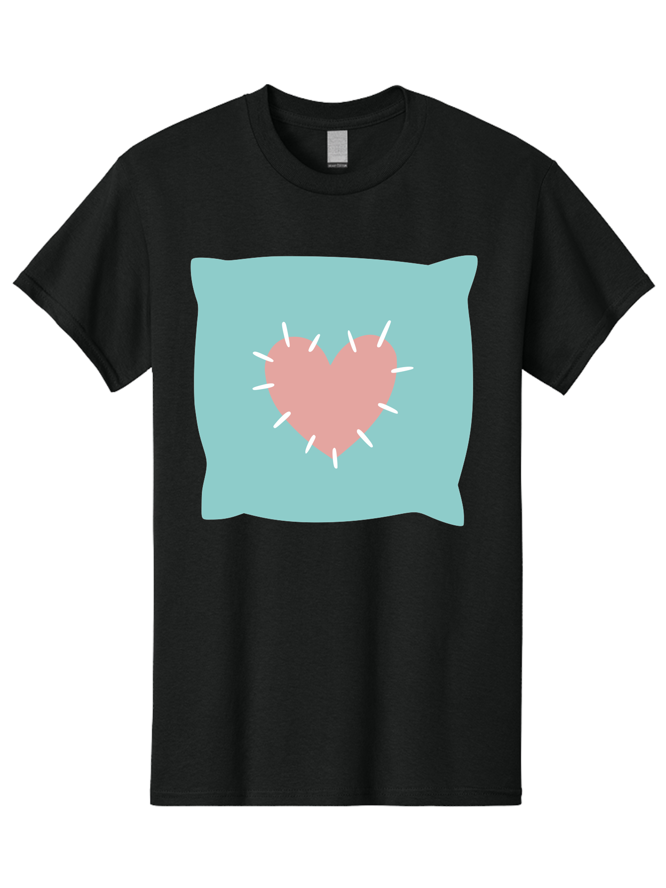 Pillow-With-Heart Men'S Graphic Tee, 100% Cotton, Comfortable Casual Summer Wear, Machine Washable, Pink Heart, Throw Pillow, Teal Background, White Accents, Home Decor, Love Symbol, Decorative Pillow, Heart Design, Cozy Atmosphere, Aac068