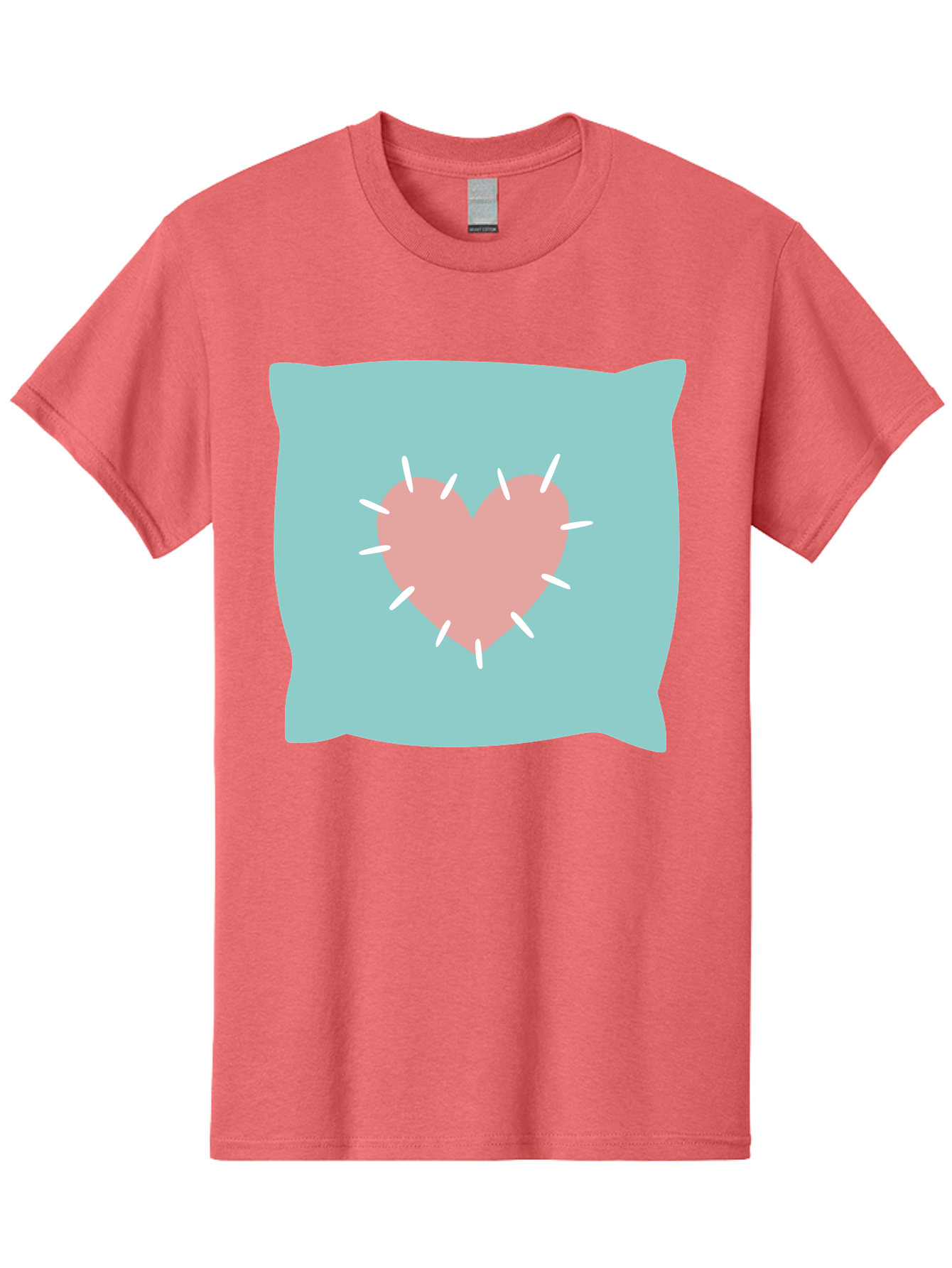 Pillow-With-Heart Men'S Graphic Tee, 100% Cotton, Comfortable Casual Summer Wear, Machine Washable, Pink Heart, Throw Pillow, Teal Background, White Accents, Home Decor, Love Symbol, Decorative Pillow, Heart Design, Cozy Atmosphere, Aac068