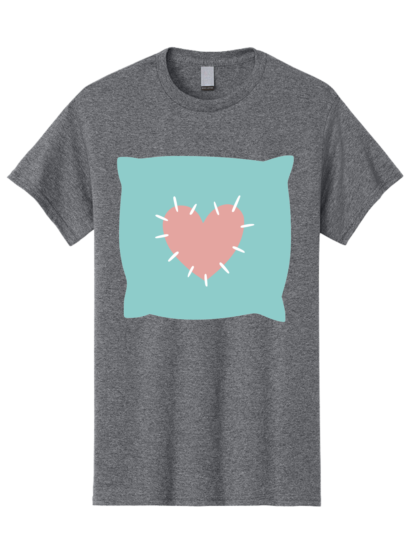 Pillow-With-Heart Men'S Graphic Tee, 100% Cotton, Comfortable Casual Summer Wear, Machine Washable, Pink Heart, Throw Pillow, Teal Background, White Accents, Home Decor, Love Symbol, Decorative Pillow, Heart Design, Cozy Atmosphere, Aac068