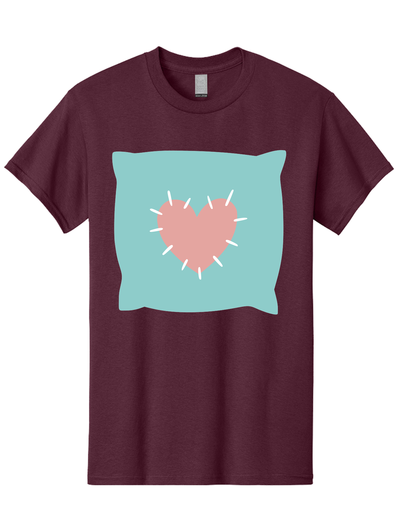 Pillow-With-Heart Men'S Graphic Tee, 100% Cotton, Comfortable Casual Summer Wear, Machine Washable, Pink Heart, Throw Pillow, Teal Background, White Accents, Home Decor, Love Symbol, Decorative Pillow, Heart Design, Cozy Atmosphere, Aac068