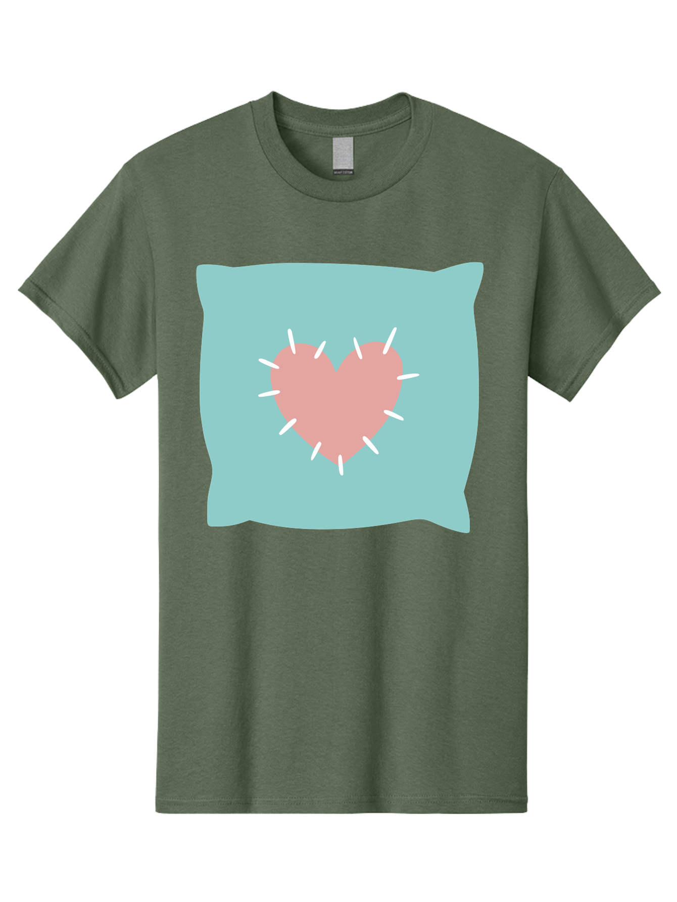 Pillow-With-Heart Men'S Graphic Tee, 100% Cotton, Comfortable Casual Summer Wear, Machine Washable, Pink Heart, Throw Pillow, Teal Background, White Accents, Home Decor, Love Symbol, Decorative Pillow, Heart Design, Cozy Atmosphere, Aac068