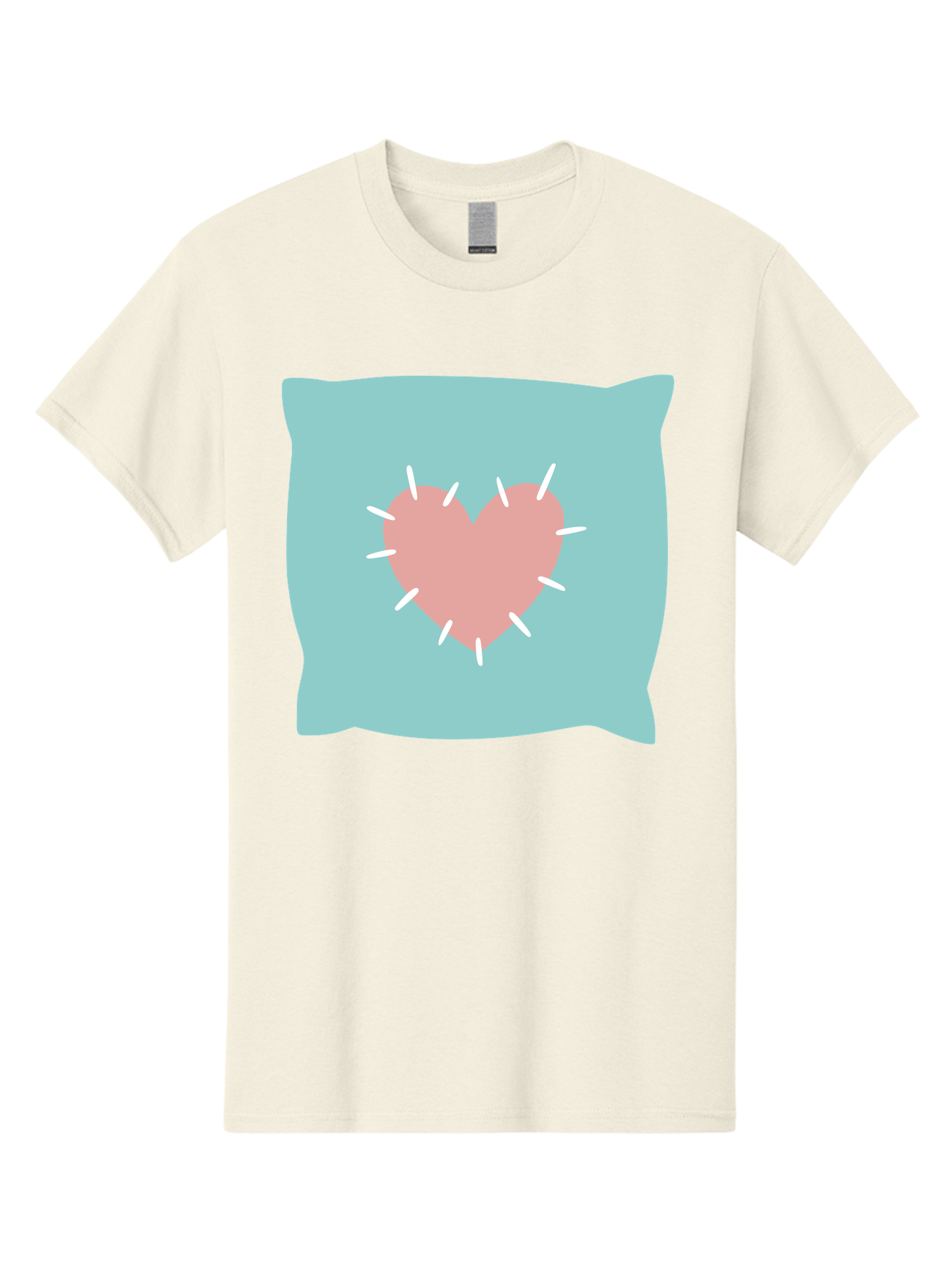 Pillow-With-Heart Men'S Graphic Tee, 100% Cotton, Comfortable Casual Summer Wear, Machine Washable, Pink Heart, Throw Pillow, Teal Background, White Accents, Home Decor, Love Symbol, Decorative Pillow, Heart Design, Cozy Atmosphere, Aac068