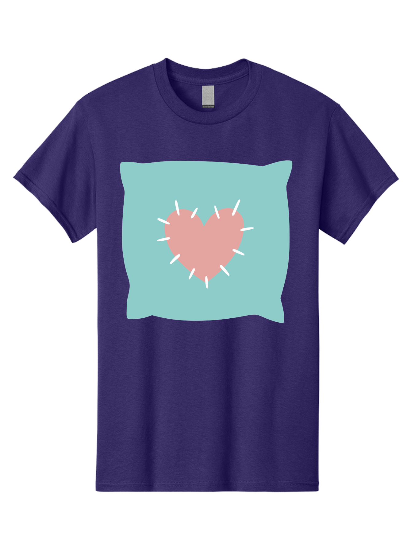 Pillow-With-Heart Men'S Graphic Tee, 100% Cotton, Comfortable Casual Summer Wear, Machine Washable, Pink Heart, Throw Pillow, Teal Background, White Accents, Home Decor, Love Symbol, Decorative Pillow, Heart Design, Cozy Atmosphere, Aac068