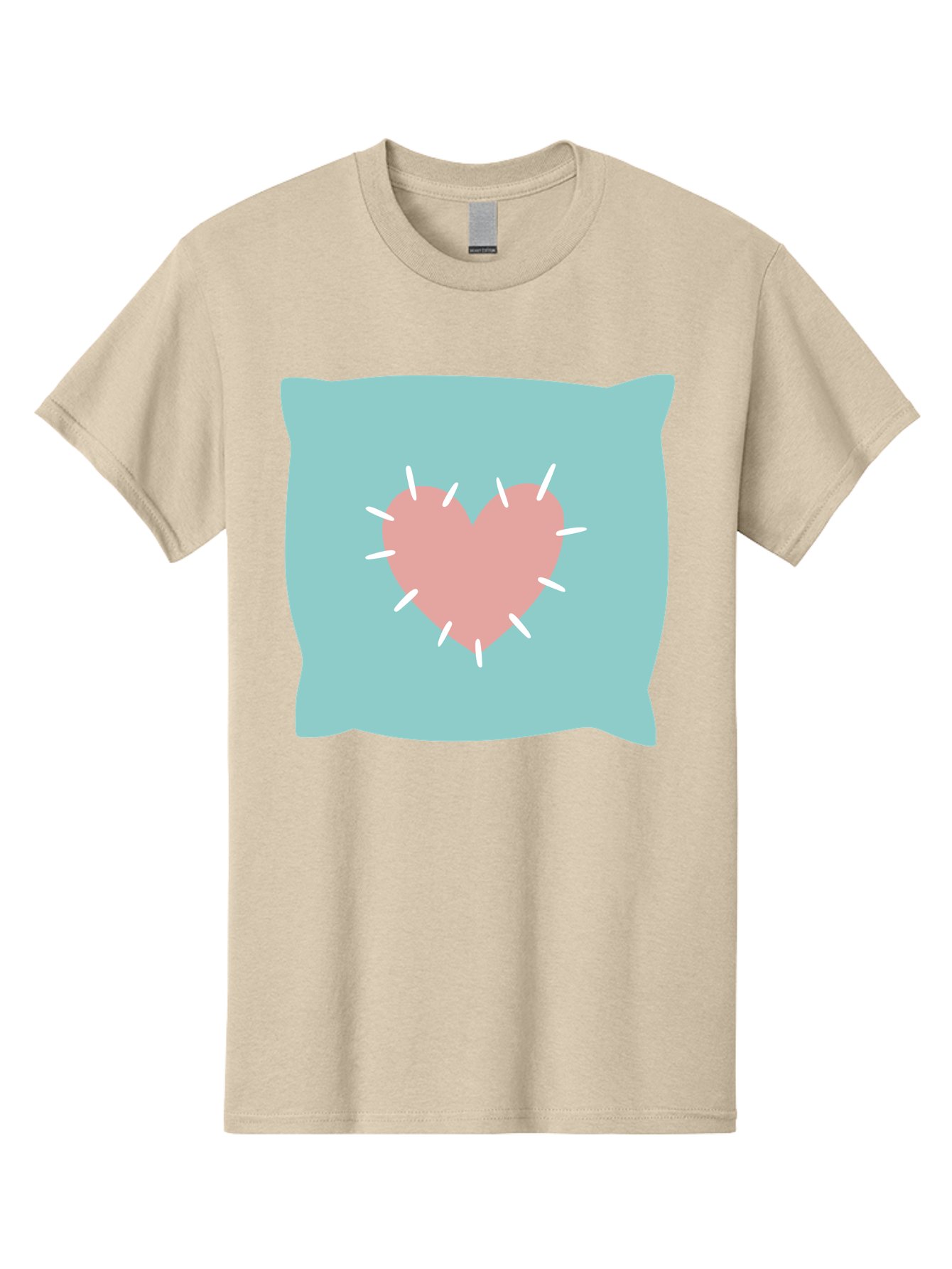 Pillow-With-Heart Men'S Graphic Tee, 100% Cotton, Comfortable Casual Summer Wear, Machine Washable, Pink Heart, Throw Pillow, Teal Background, White Accents, Home Decor, Love Symbol, Decorative Pillow, Heart Design, Cozy Atmosphere, Aac068