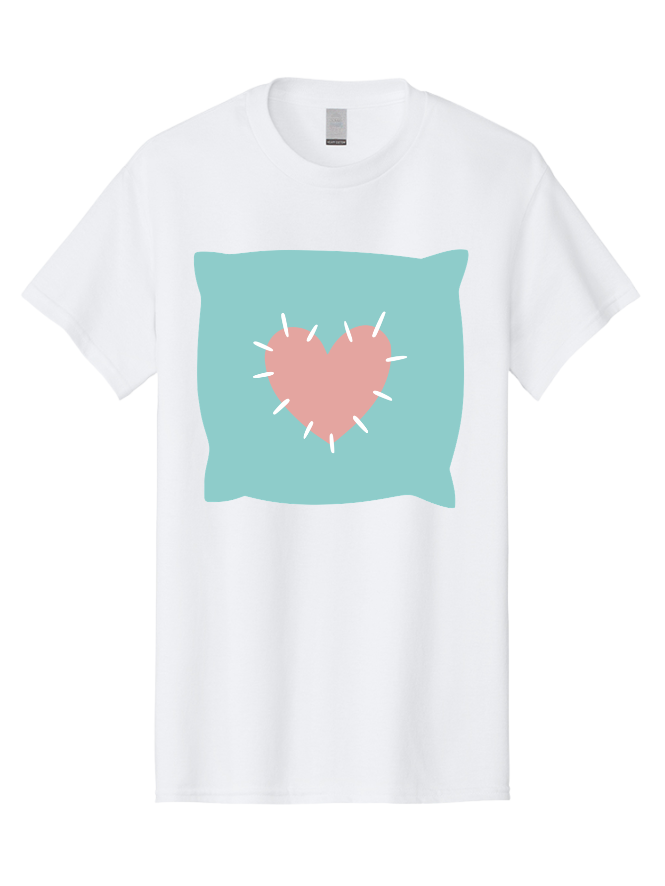 Pillow-With-Heart Men'S Graphic Tee, 100% Cotton, Comfortable Casual Summer Wear, Machine Washable, Pink Heart, Throw Pillow, Teal Background, White Accents, Home Decor, Love Symbol, Decorative Pillow, Heart Design, Cozy Atmosphere, Aac068