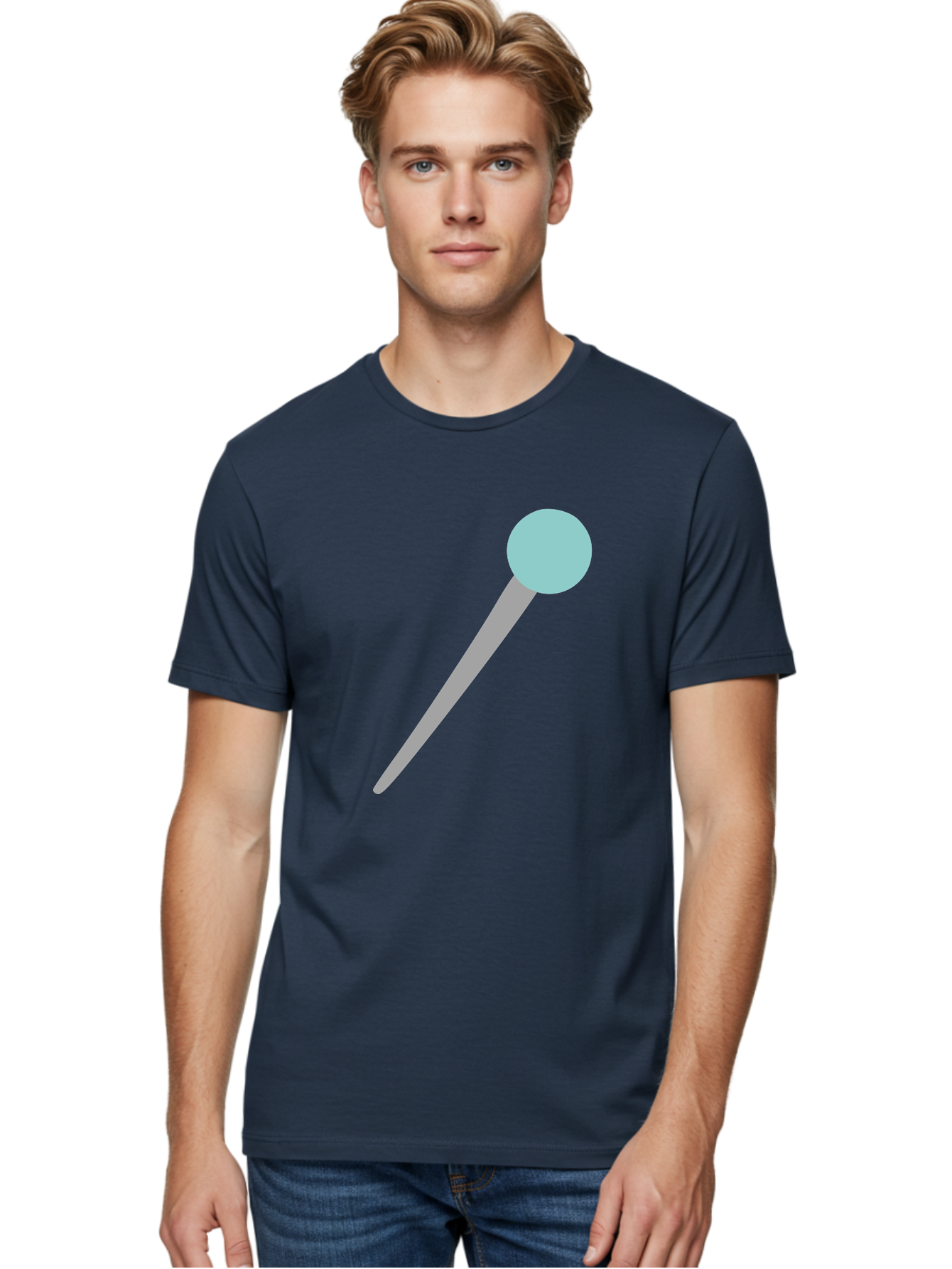 Pin-1 Men'S Graphic Tee, 100% Cotton, Comfortable Casual Summer Wear, Machine Washable, Thumbtack, Push Pin, Office Supplies, Stationery, Gray Metal, Light Blue Head, Simple Design, Minimalist Icon Aac069