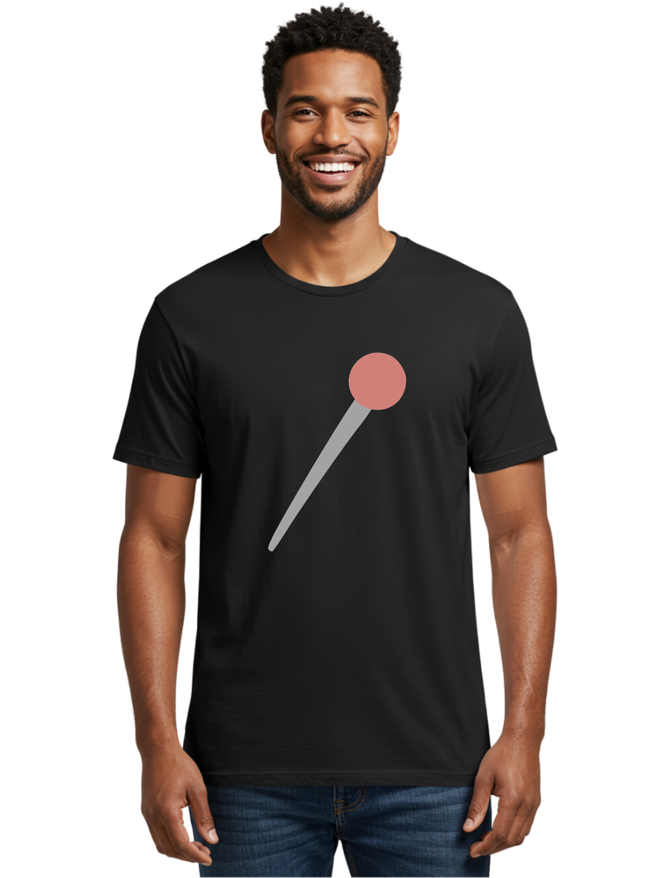 Pin Men'S Graphic Tee, 100% Cotton, Comfortable Casual Summer Wear, Machine Washable, Push Pin, Thumb Tack, Office Supplies, Red Circle, Grey Stick, Simple Design, Minimalistic Icon, Stationery Aac071