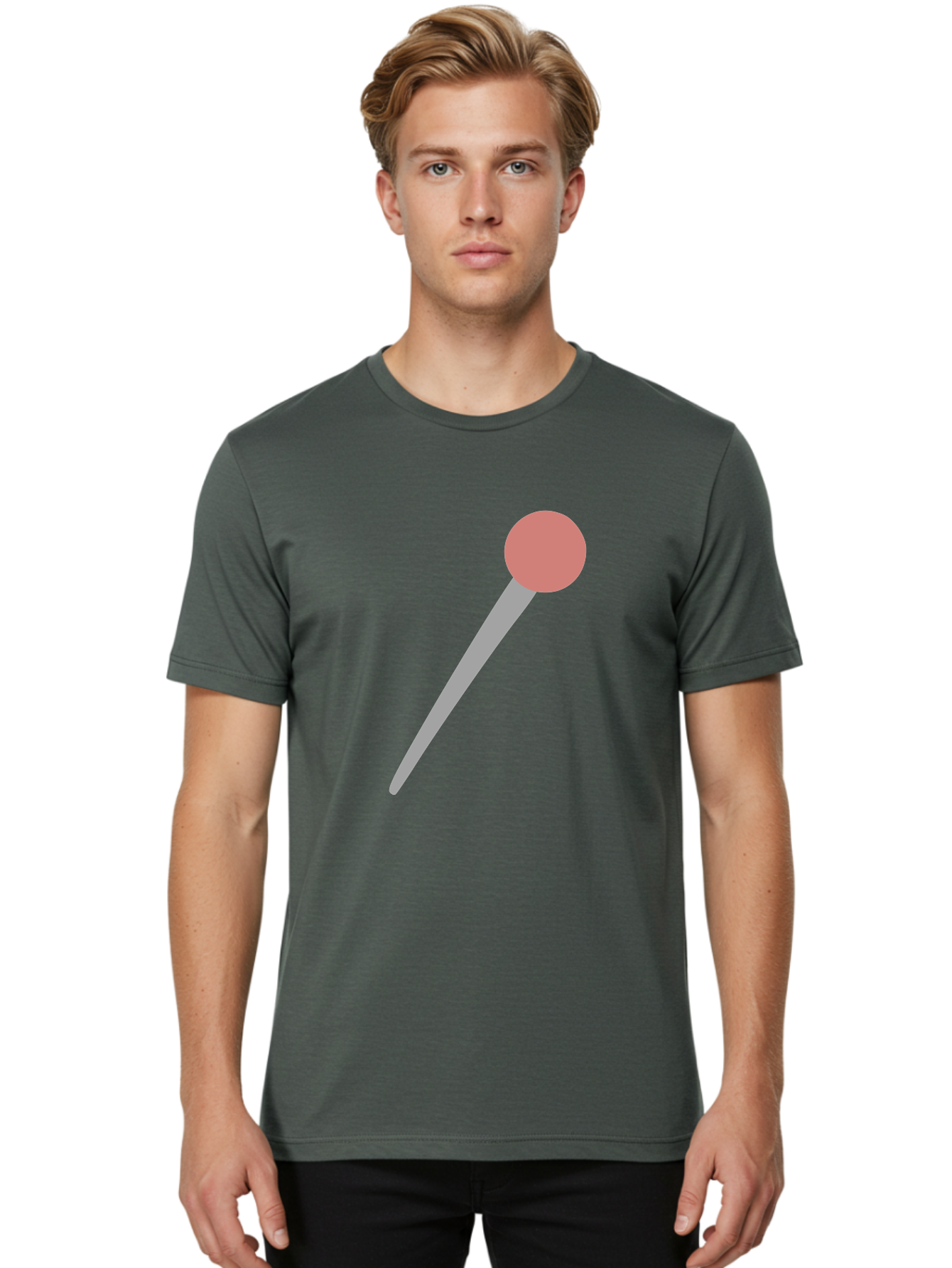 Pin Men'S Graphic Tee, 100% Cotton, Comfortable Casual Summer Wear, Machine Washable, Push Pin, Thumb Tack, Office Supplies, Red Circle, Grey Stick, Simple Design, Minimalistic Icon, Stationery Aac071