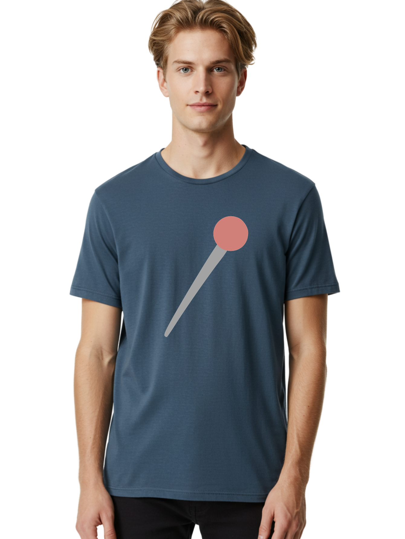 Pin Men'S Graphic Tee, 100% Cotton, Comfortable Casual Summer Wear, Machine Washable, Push Pin, Thumb Tack, Office Supplies, Red Circle, Grey Stick, Simple Design, Minimalistic Icon, Stationery Aac071