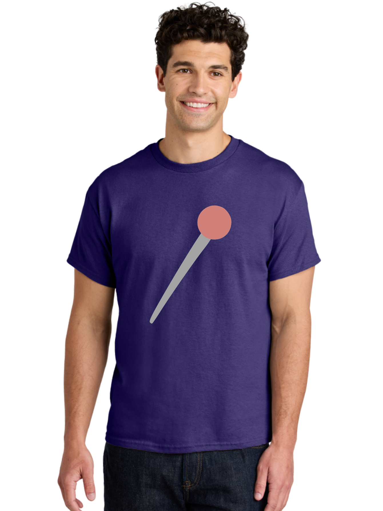 Pin Men'S Graphic Tee, 100% Cotton, Comfortable Casual Summer Wear, Machine Washable, Push Pin, Thumb Tack, Office Supplies, Red Circle, Grey Stick, Simple Design, Minimalistic Icon, Stationery Aac071