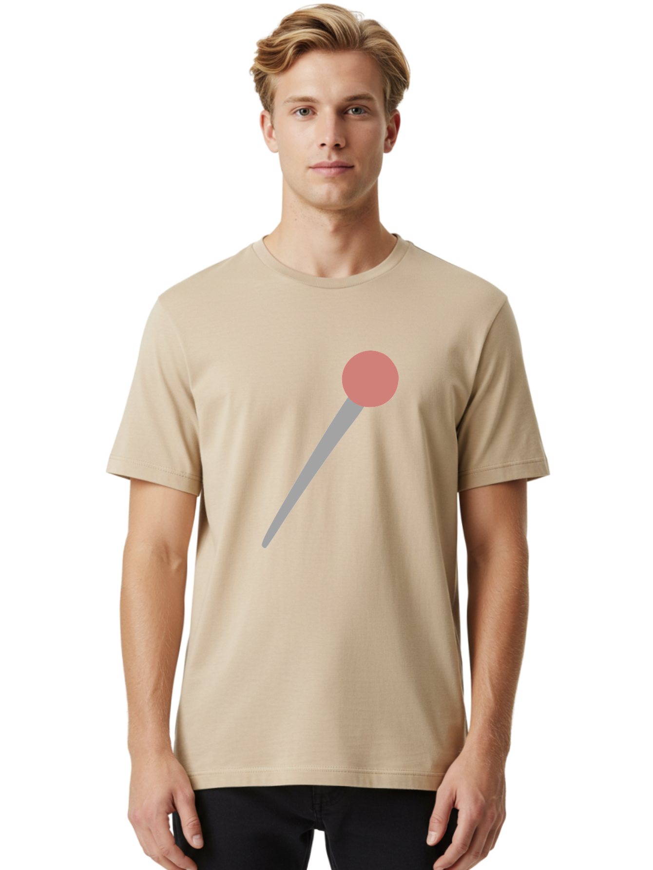 Pin Men'S Graphic Tee, 100% Cotton, Comfortable Casual Summer Wear, Machine Washable, Push Pin, Thumb Tack, Office Supplies, Red Circle, Grey Stick, Simple Design, Minimalistic Icon, Stationery Aac071