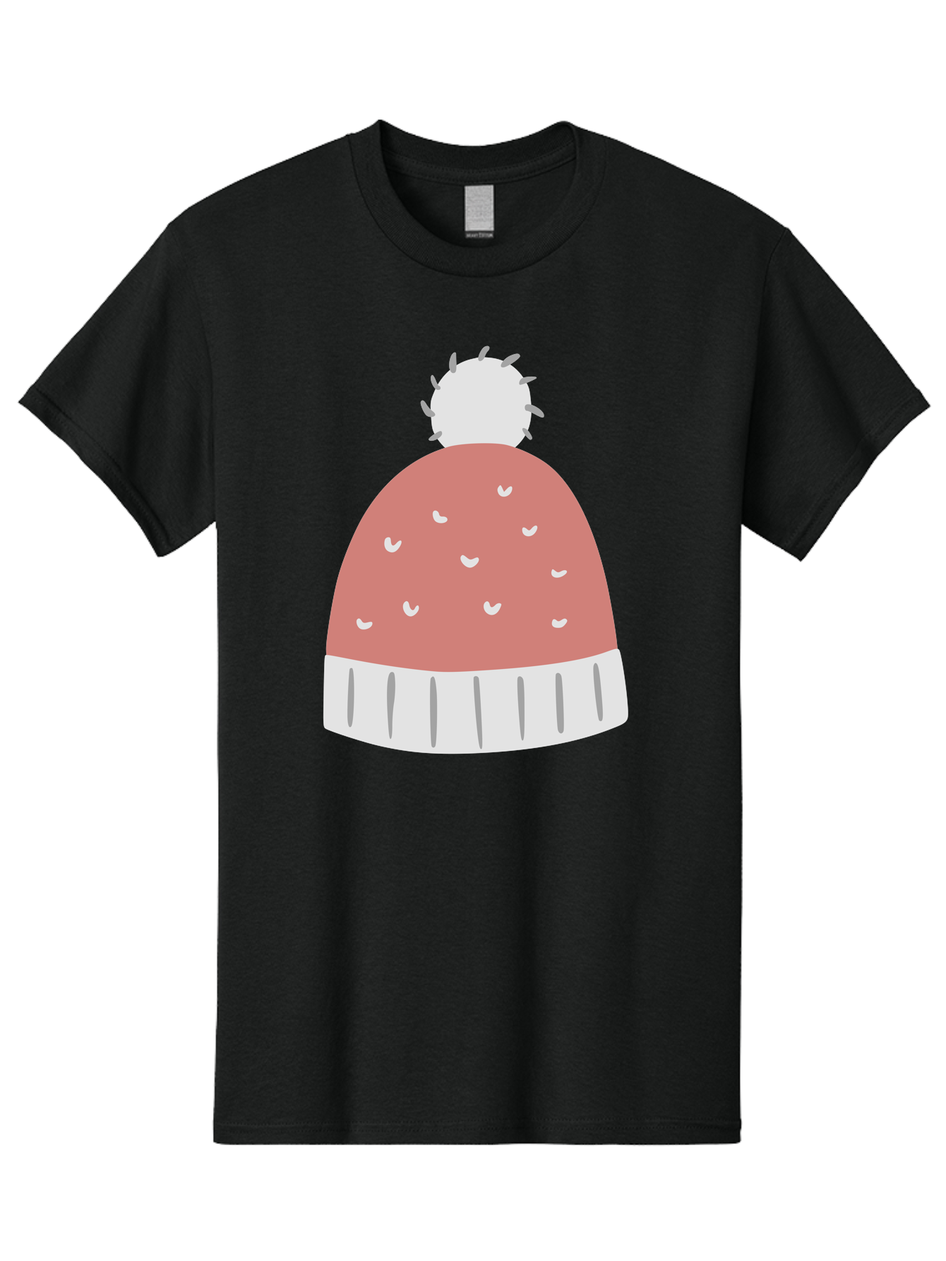 Pink-Beanie Men'S Graphic Tee, 100% Cotton, Comfortable Casual Summer Wear, Machine Washable, Winter Hat, Beanie With Pom-Pom, Pink And White, Festive Fashion, Cold Weather Accessory, Trendy Headwear, Winter Clothing Aac072
